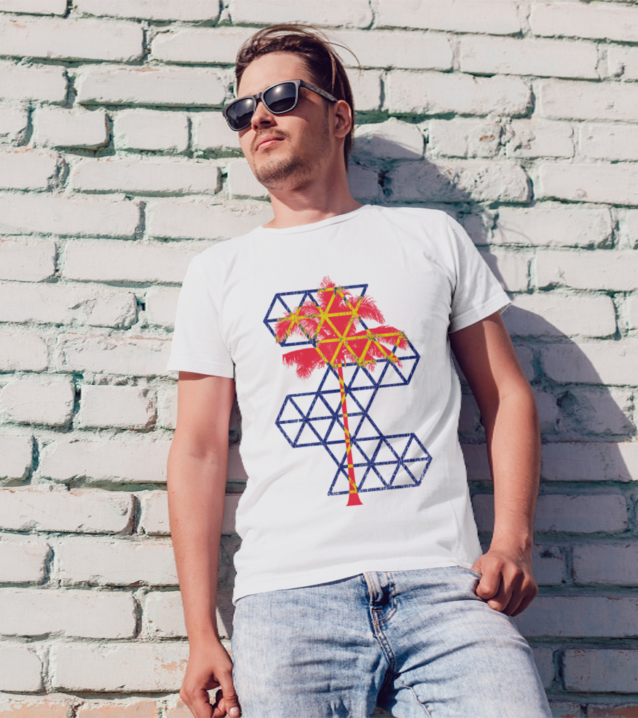 Geometric Coconut Tree Vibrant Summer Tropical T-Shirt