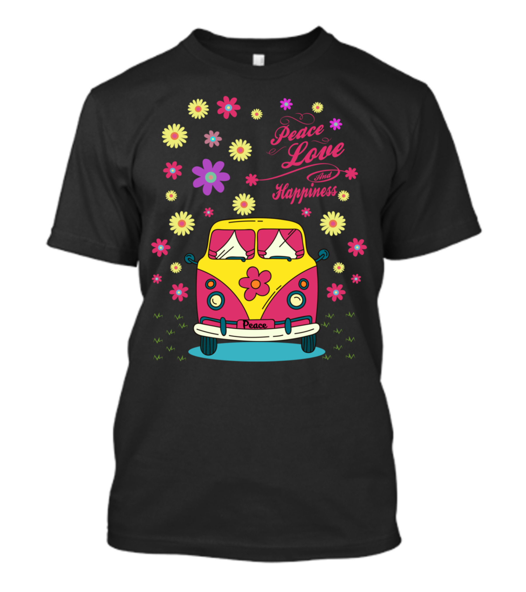 Peace Love And Happiness Floral Van Vibes T-Shirt