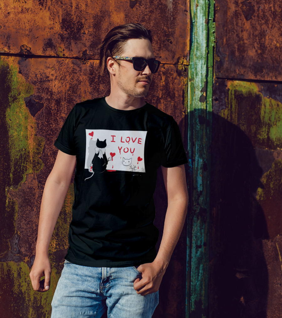 I Love You Cat Painting Hearts T-Shirt