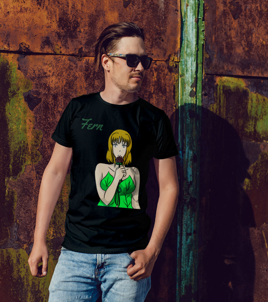 Fern Anime Style Woman Holding Red Flower T-Shirt