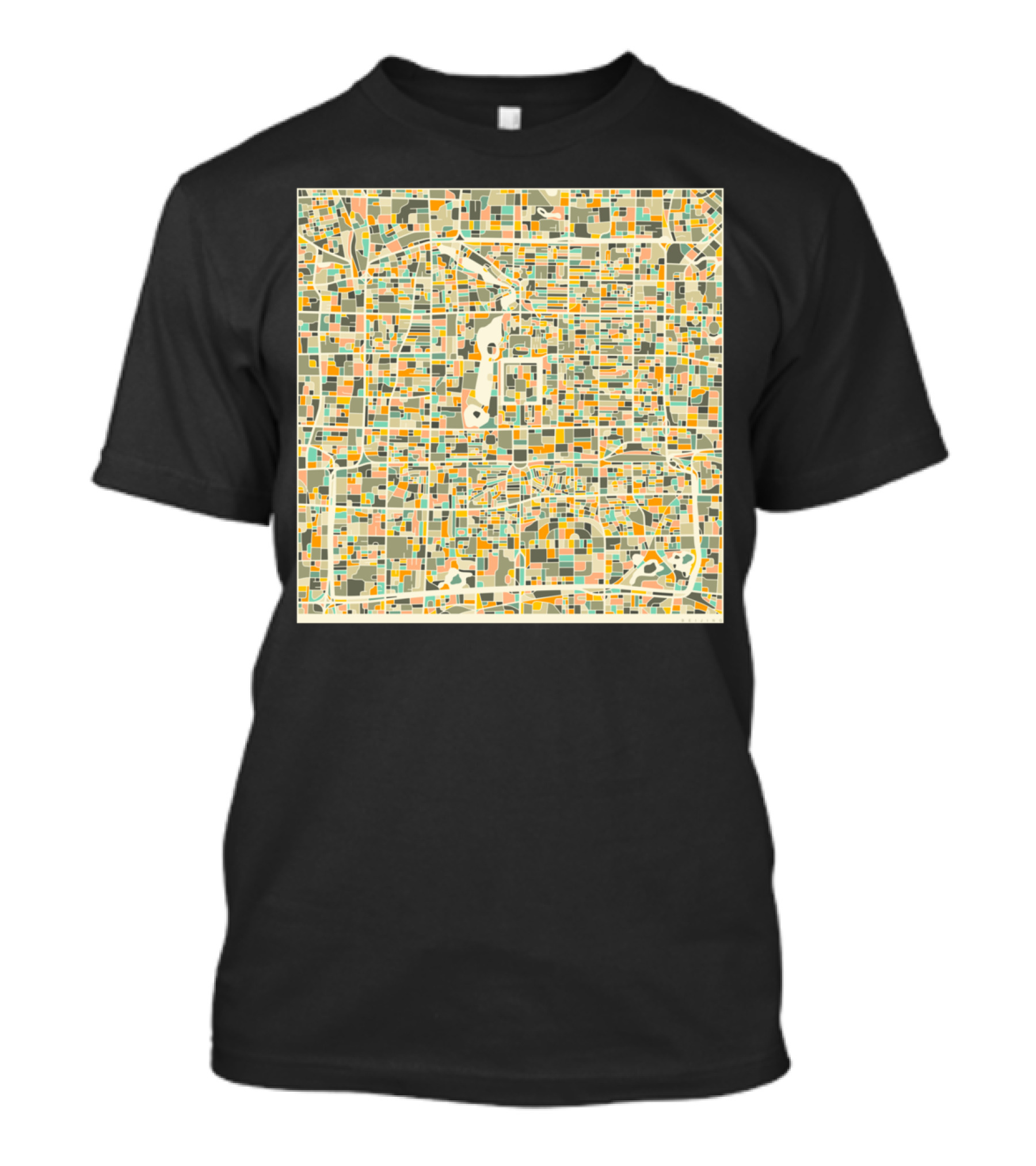Beijing Map Multicolor Square Layout With Grid T-Shirt
