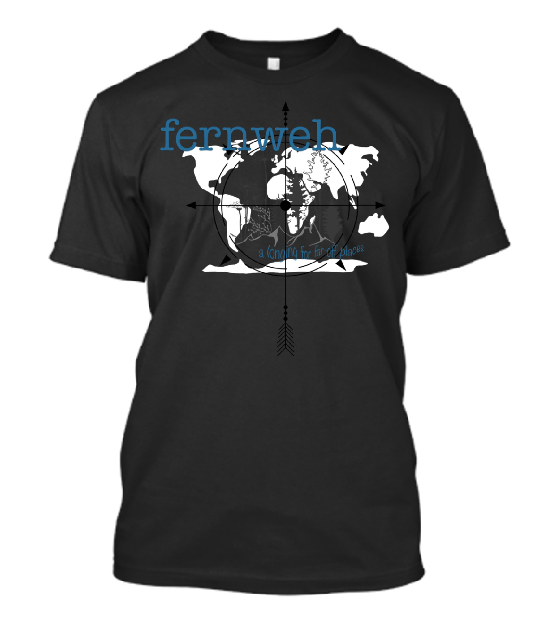 Fernweh A Longing For Far-Off Places Compass World Map T-Shirt