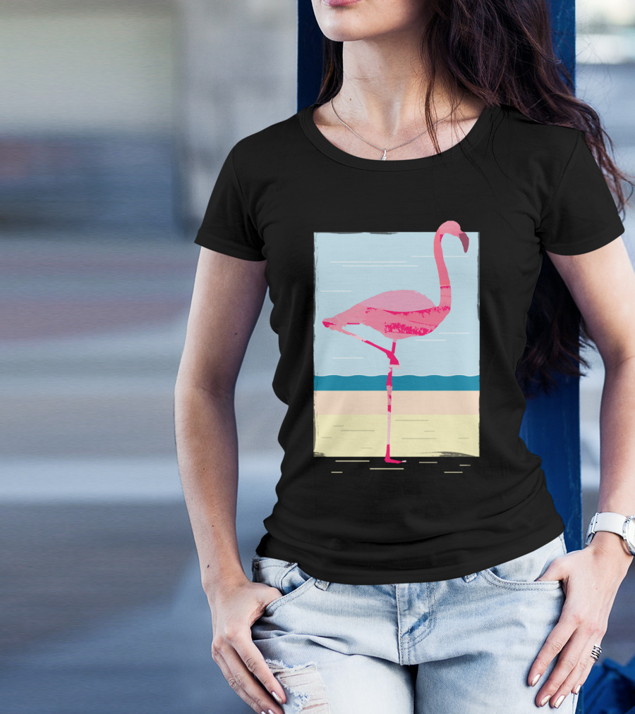 Scenic Flamingo Summer Beach Painting T-Shirt