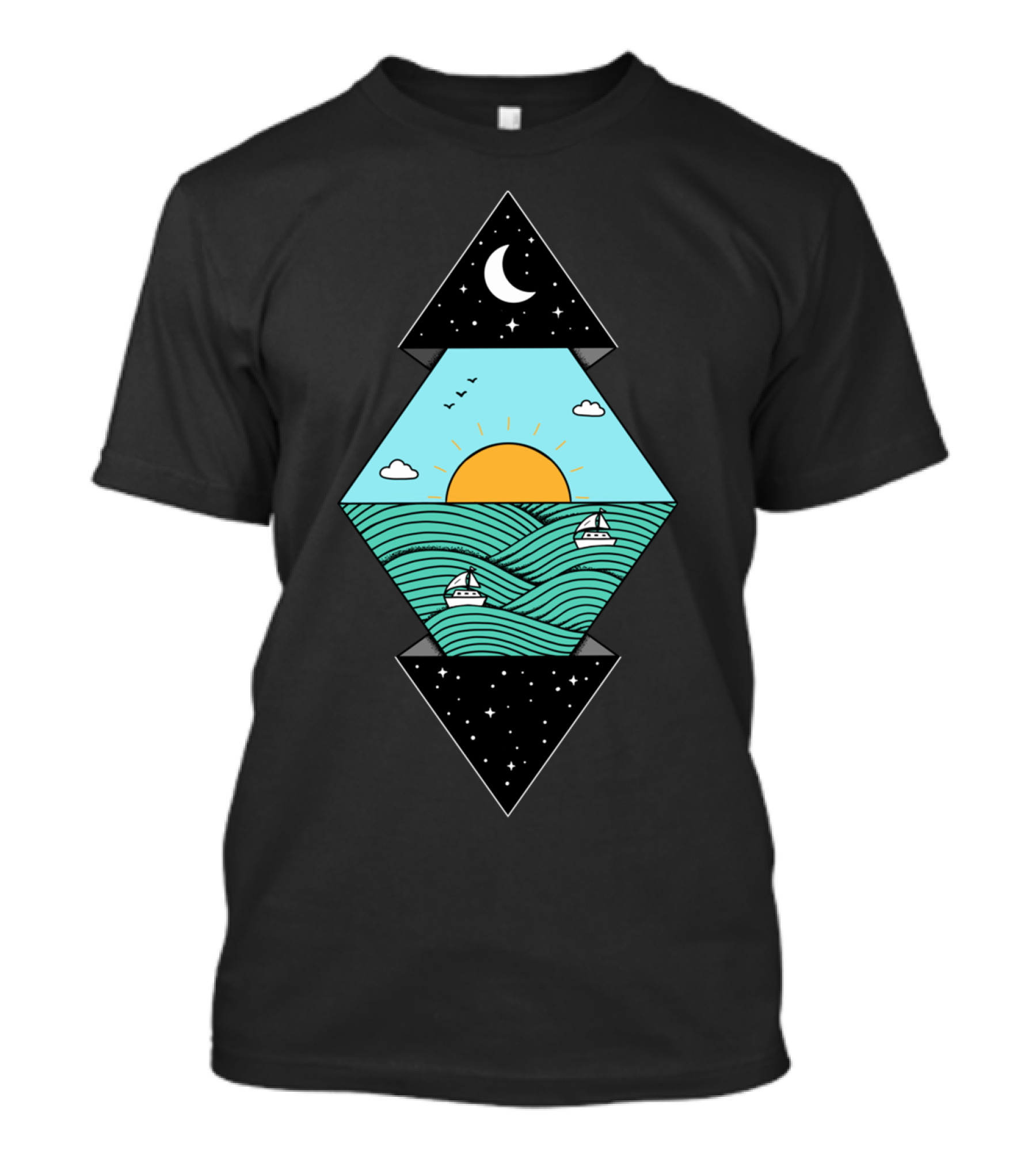 Night And Day Geometric Landscape With Sun And Moon T-Shirt