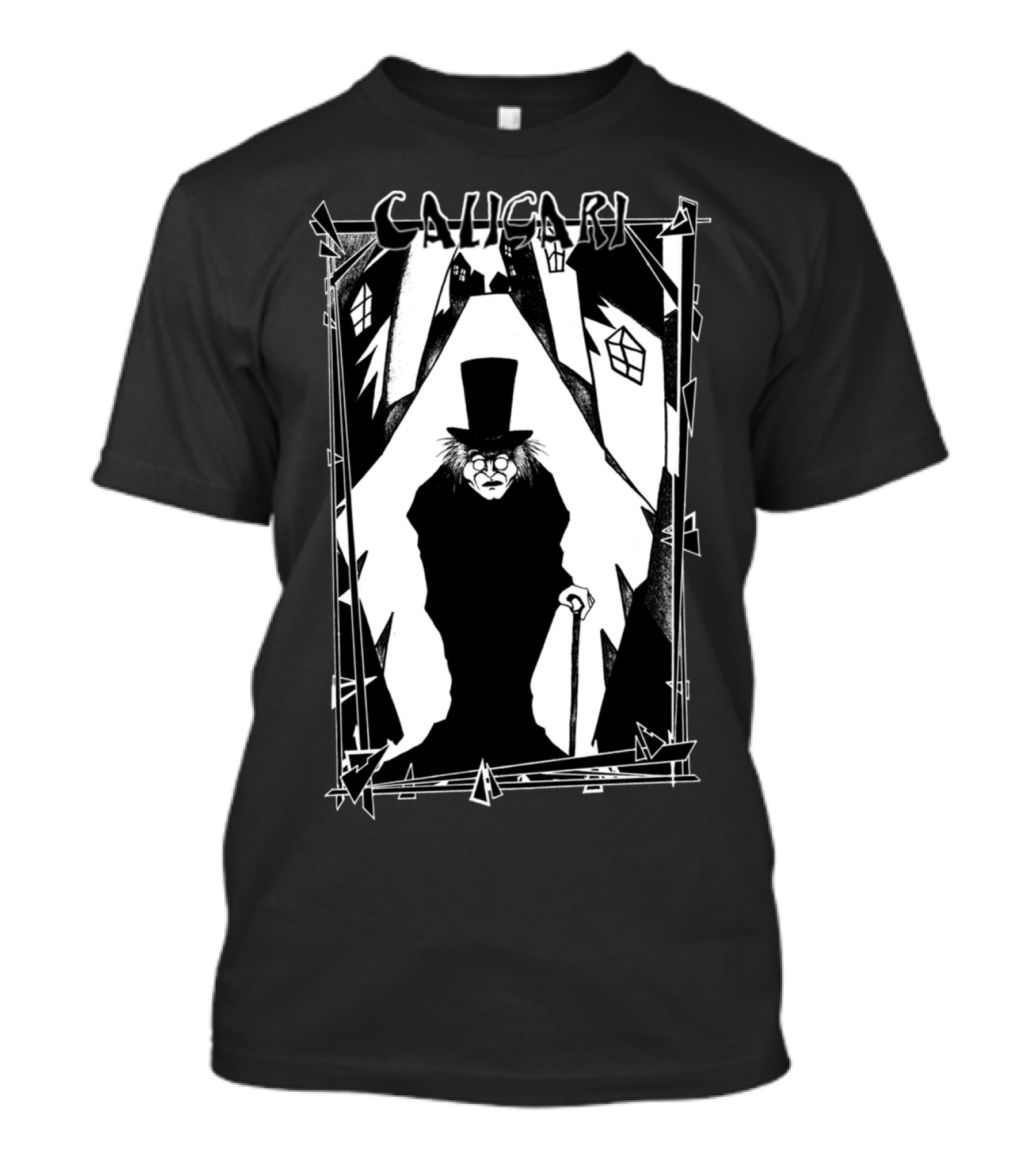 Caligari Expressionist Gothic Top Hat Shadow Street Scene T-Shirt