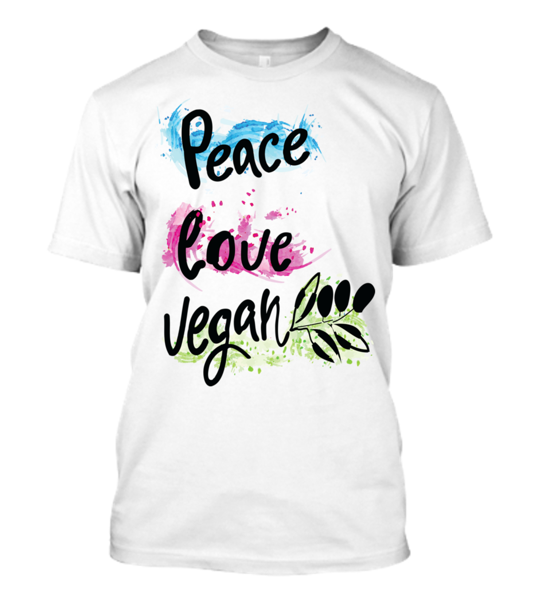 Peace Love Vegan Paint Stroke Leaf Olive T-Shirt