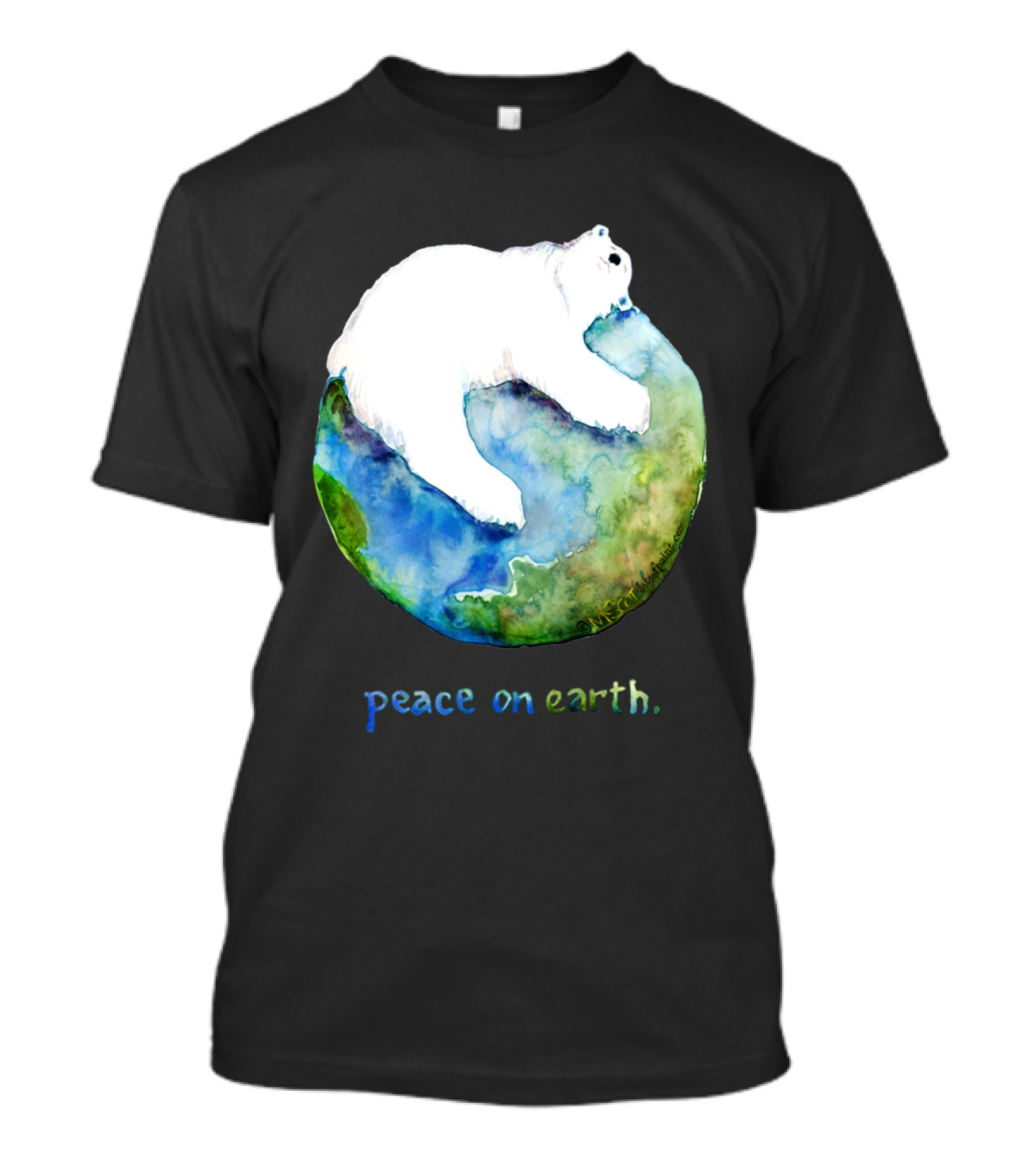 Peace On Earth Polar Bear Embrace Earth Watercolor T-Shirt