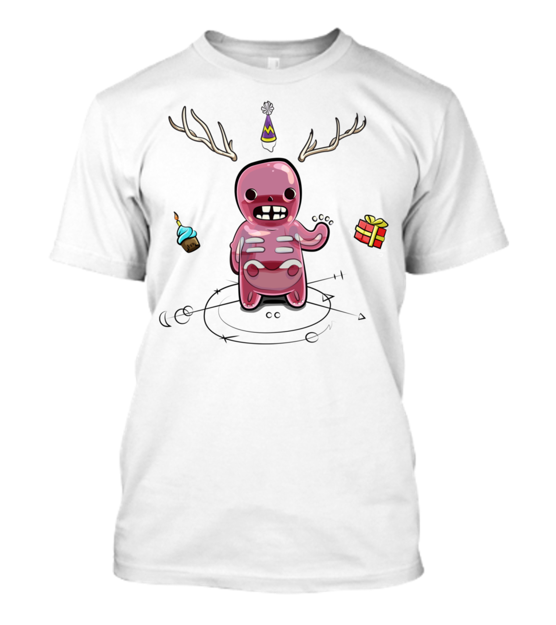 The Birthy Of Skelly Jelly Antlered Party Greeting With Cupcake And Gift T-Shirt