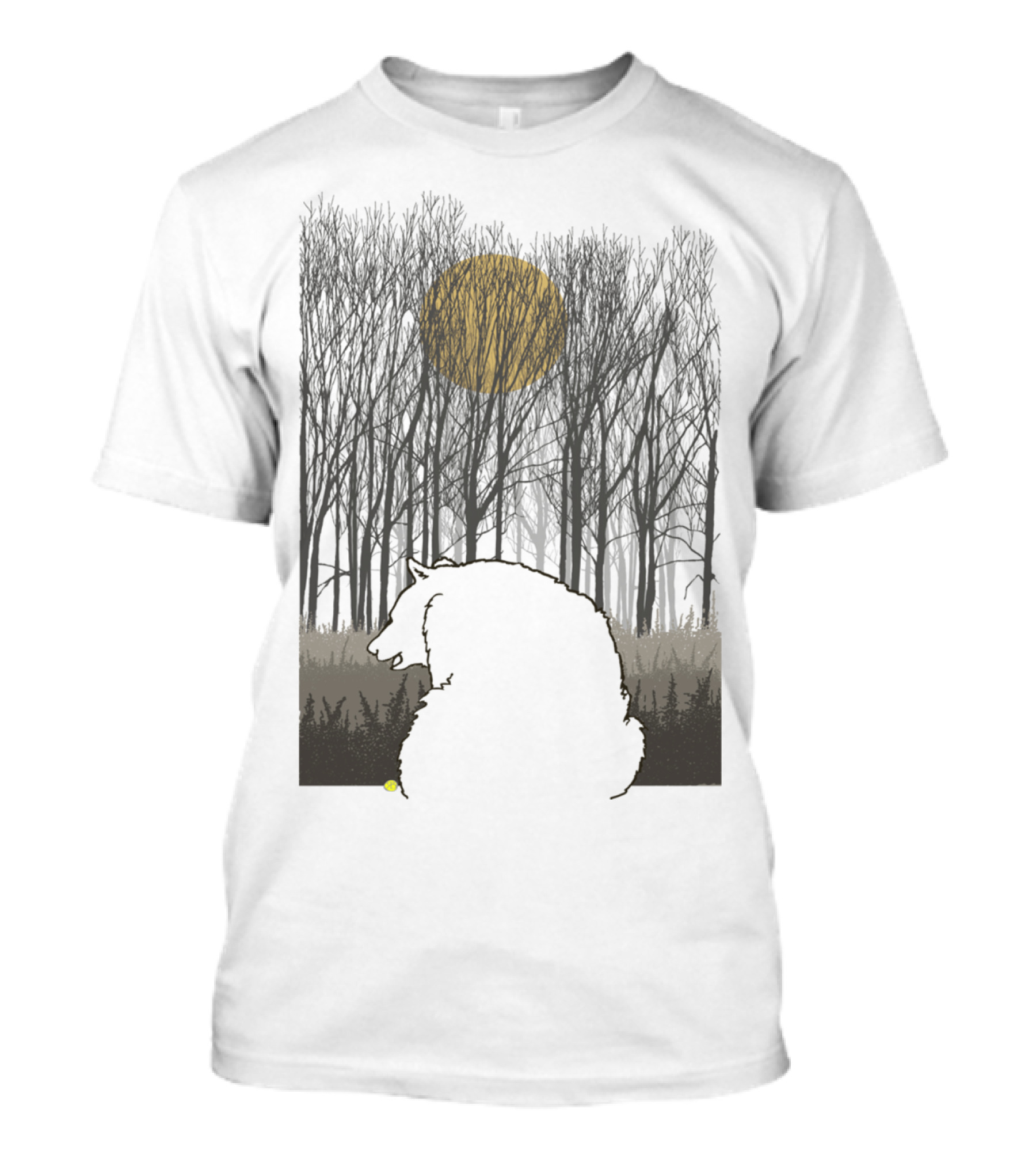 Black Bear Silhouette Under Northern Moon In Forest Scene T-Shirt