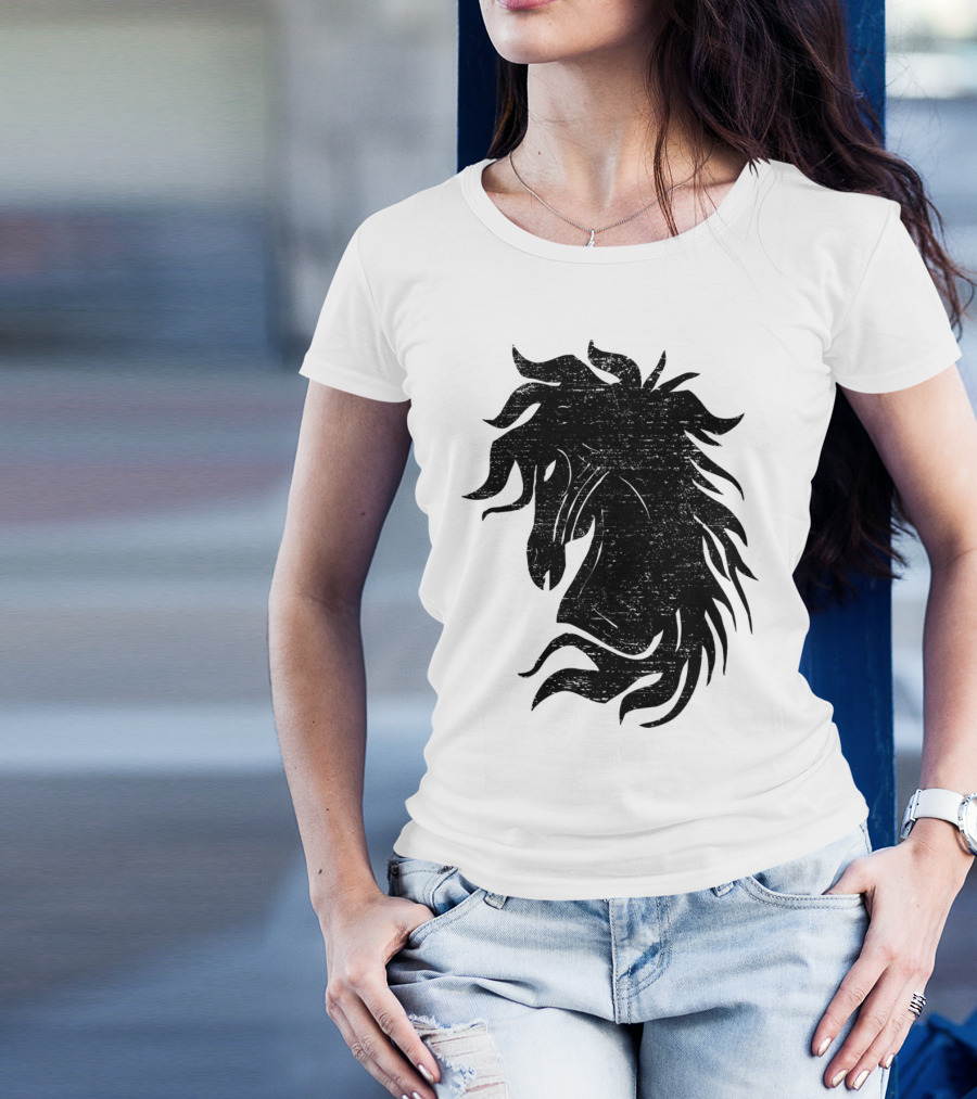 The Black Horse Silhouette With Flowing Mane T-Shirt