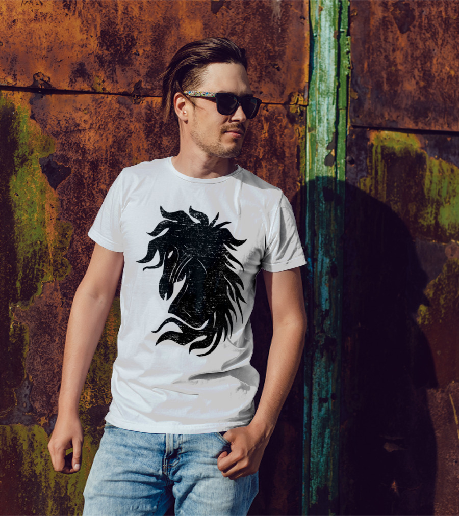 The Black Horse Silhouette With Flowing Mane T-Shirt