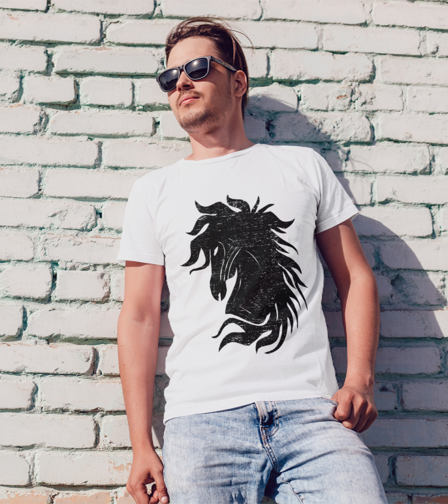 The Black Horse Silhouette With Flowing Mane T-Shirt