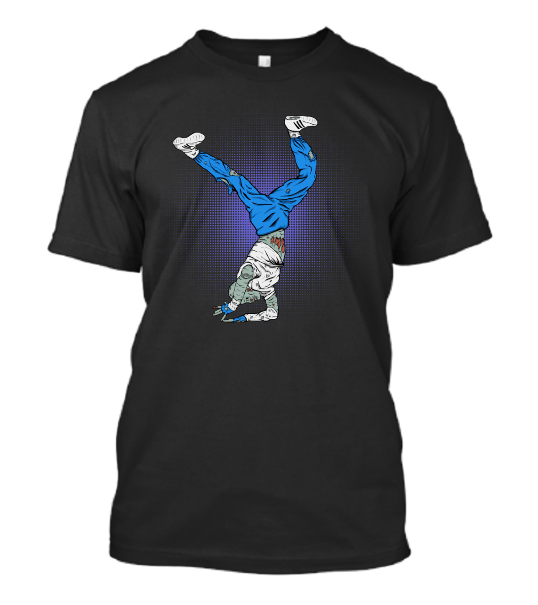 Break Dance Zombies Handstand Moves In Blue Jeans T-Shirt