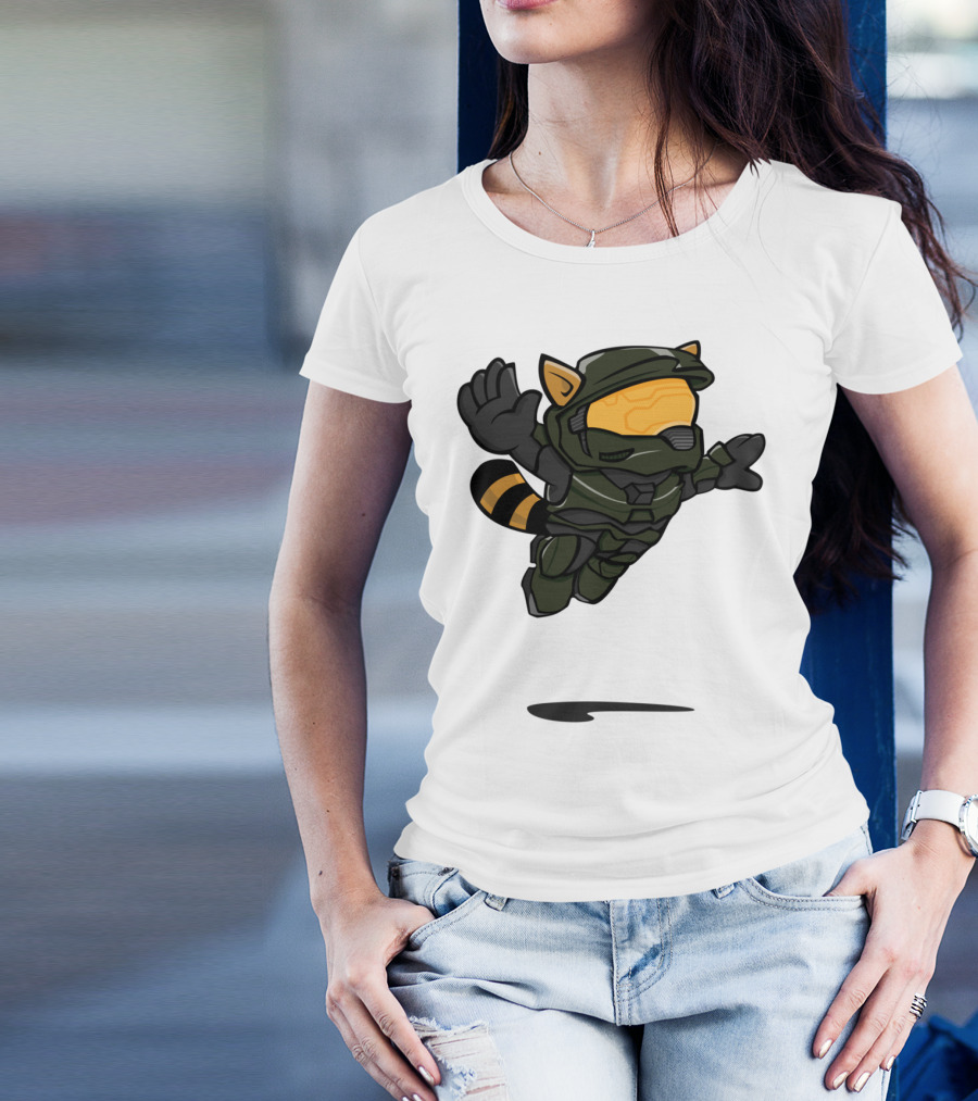 Master Thief Raccoon In Space Armor Jump Adventure T-Shirt