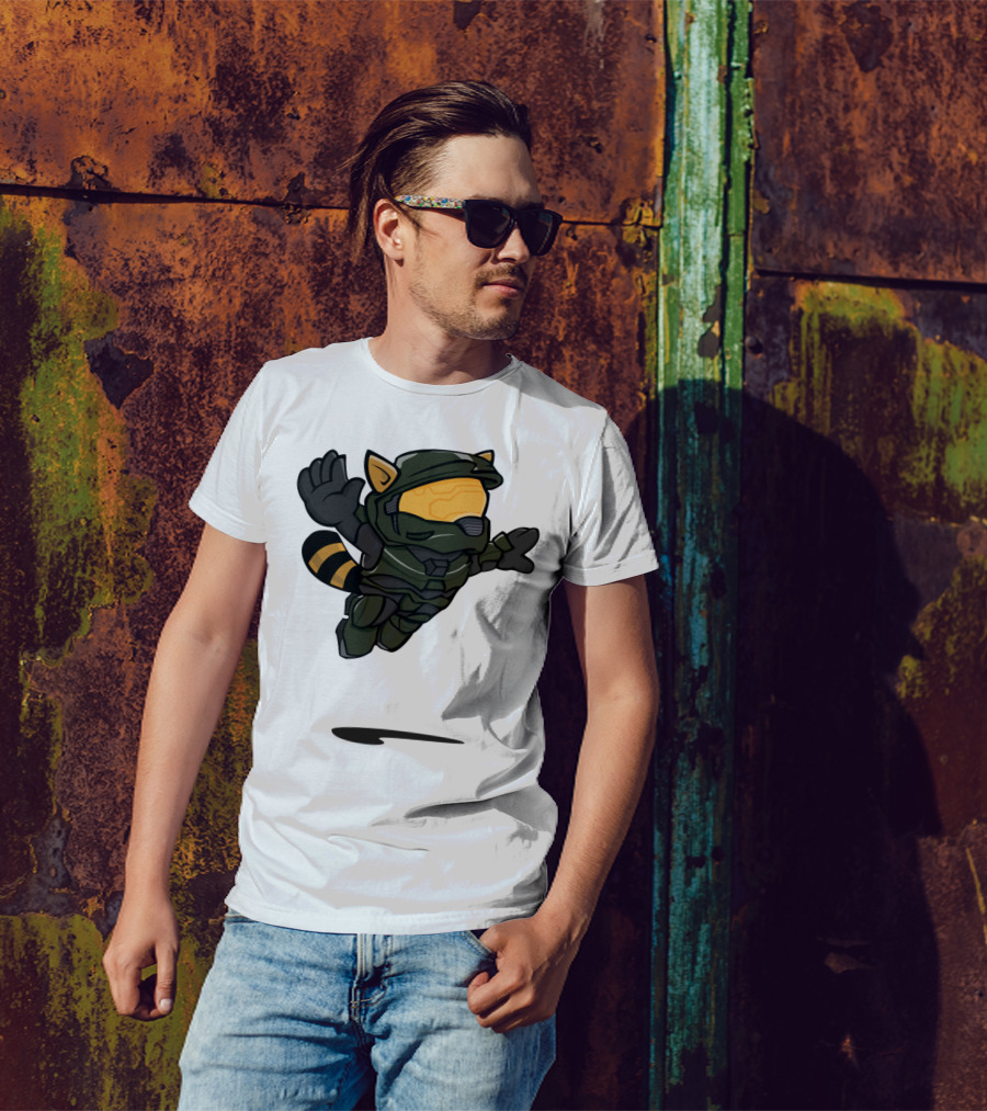 Master Thief Raccoon In Space Armor Jump Adventure T-Shirt