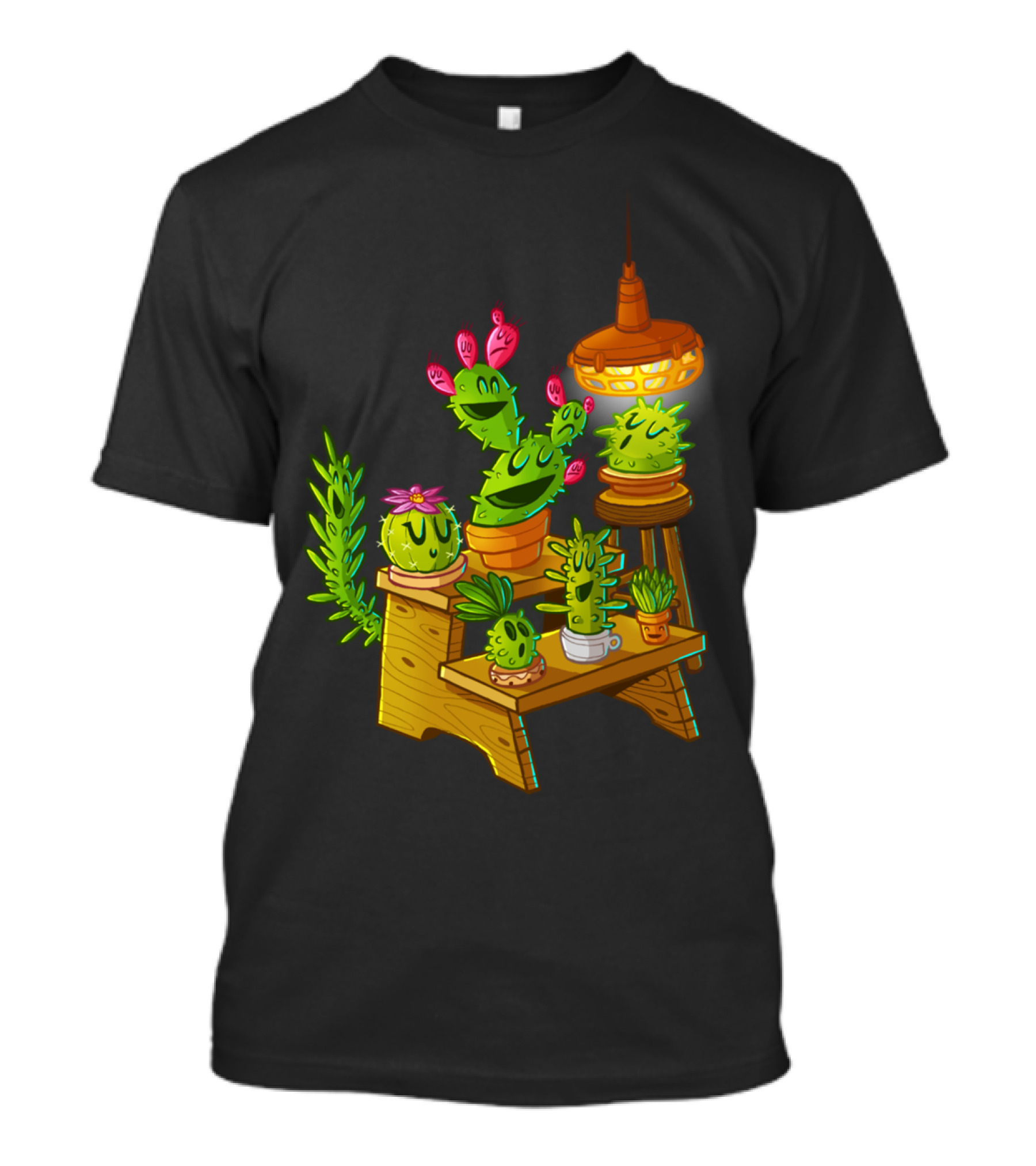 Cacti Steps Animated Plant Shelf Under Lamp T-Shirt