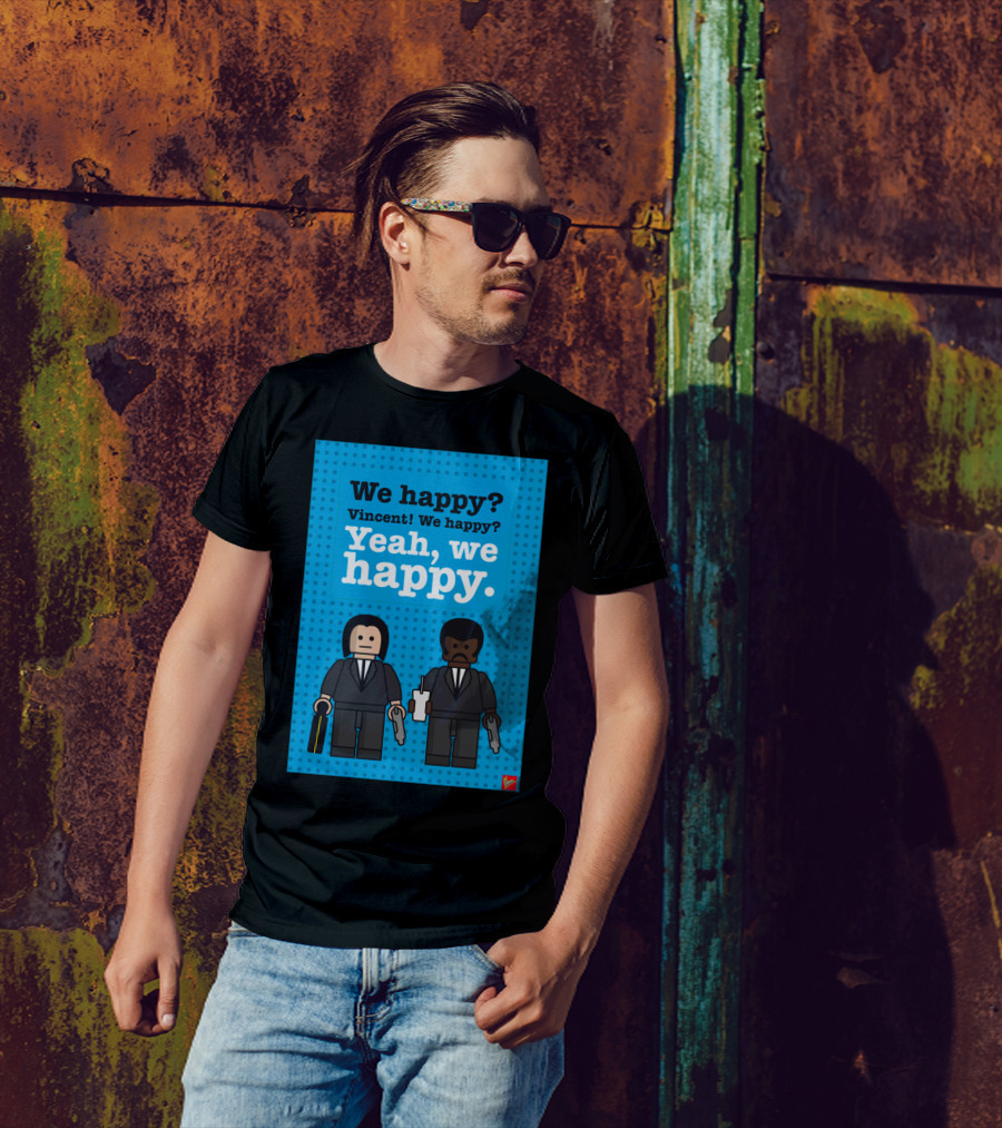 Pulp Fiction Lego Dialogue We Happy Vincent Yeah We Happy T-Shirt