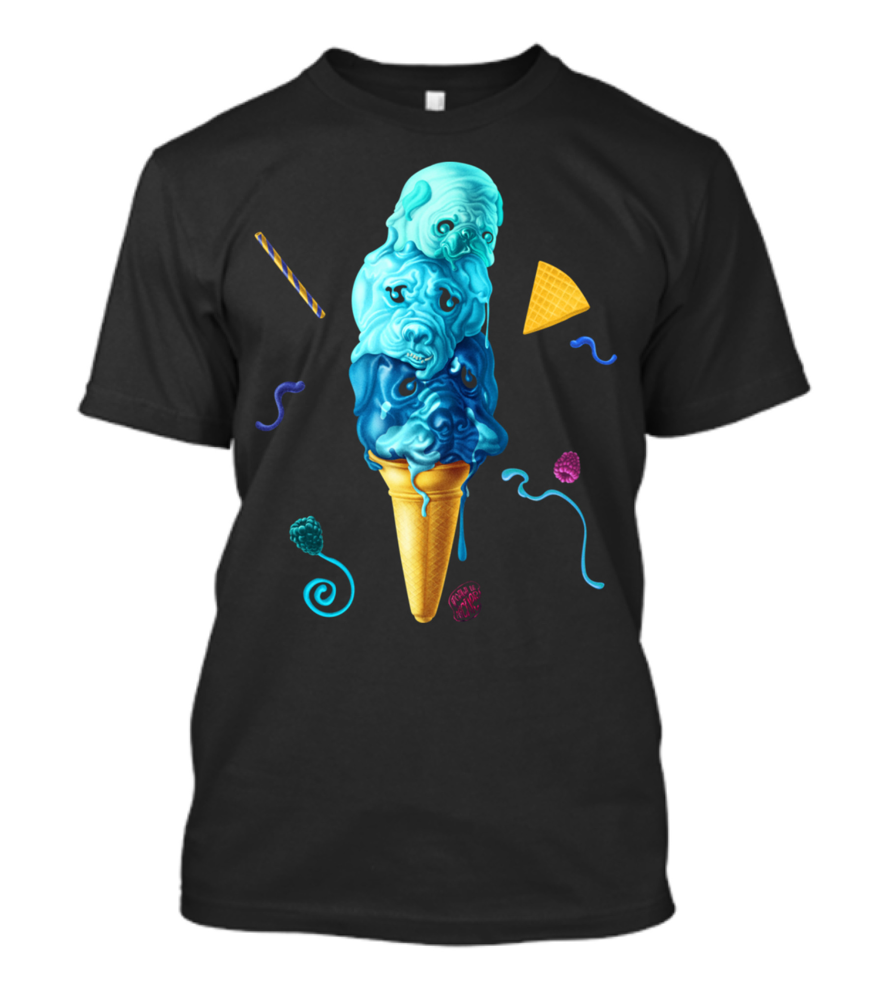 Grumpy Dogs Ice Cream Cone With Berries And Straws T-Shirt