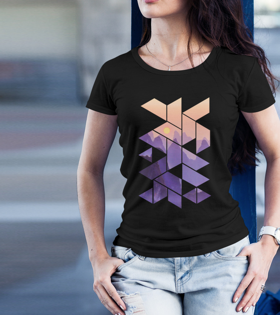 Geometric Sunset By The Mountain Bright Va Triangular Shapes T-Shirt