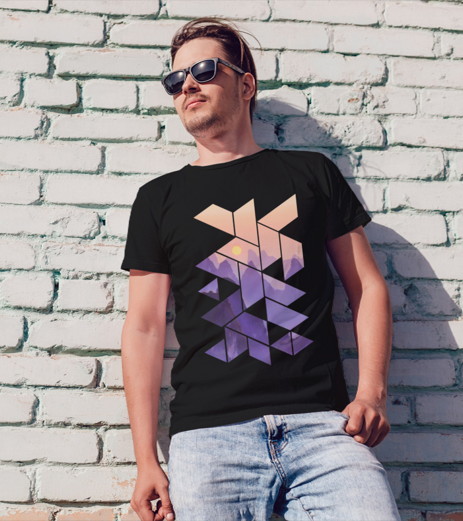 Geometric Sunset By The Mountain Bright Va Triangular Shapes T-Shirt