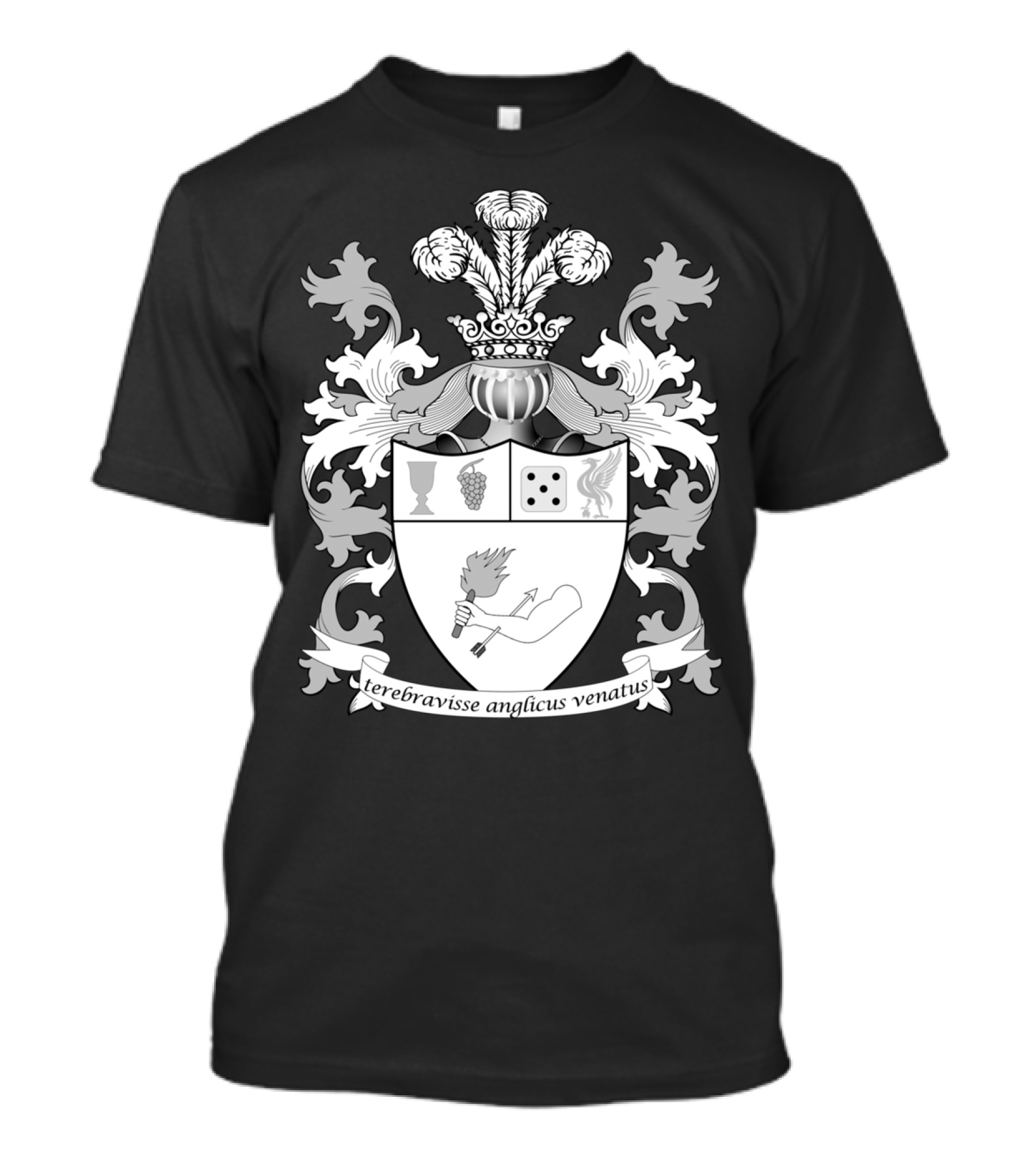 The Bored Brit Gamer Terebravisse Anglicus Venatus Coat Of Arms Dice Grail Torch Crest T-Shirt