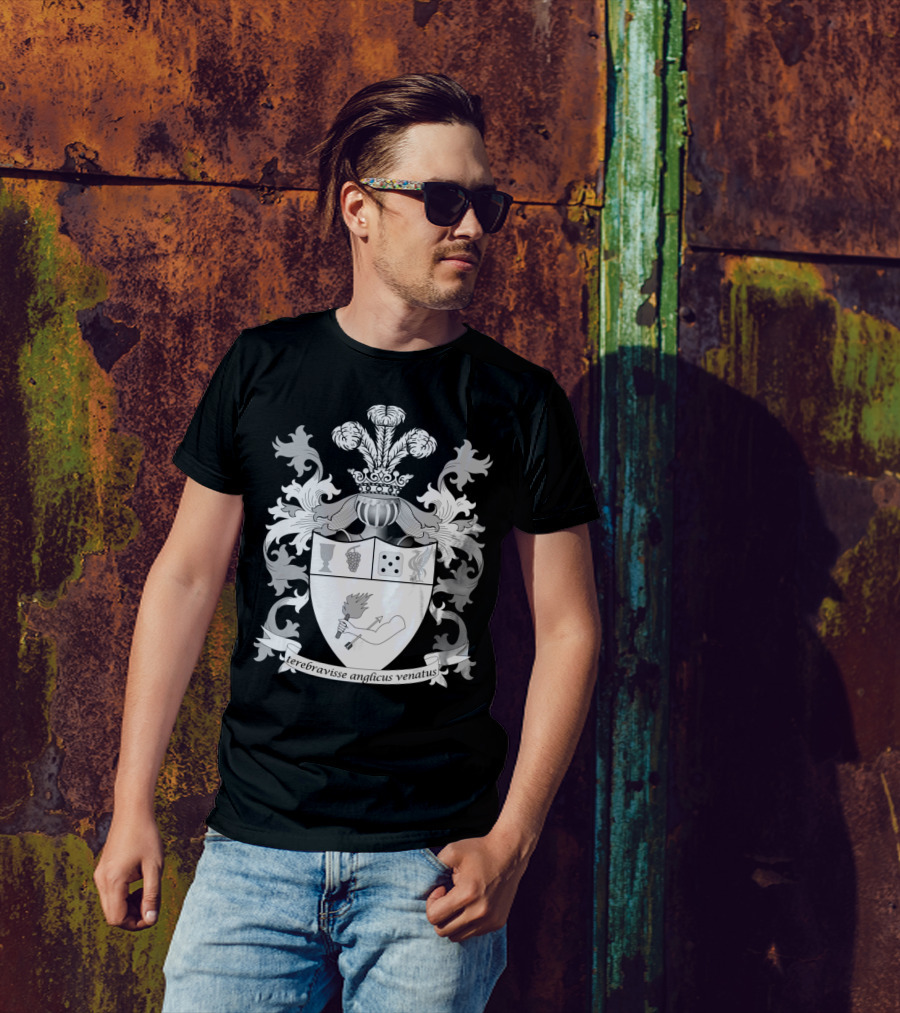 The Bored Brit Gamer Terebravisse Anglicus Venatus Coat Of Arms Dice Grail Torch Crest T-Shirt