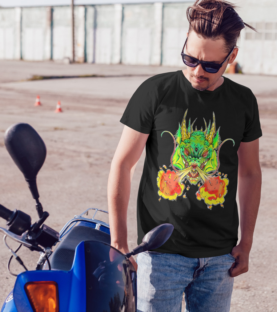 Draggin Fire Breathing Green Dragon Head T-Shirt