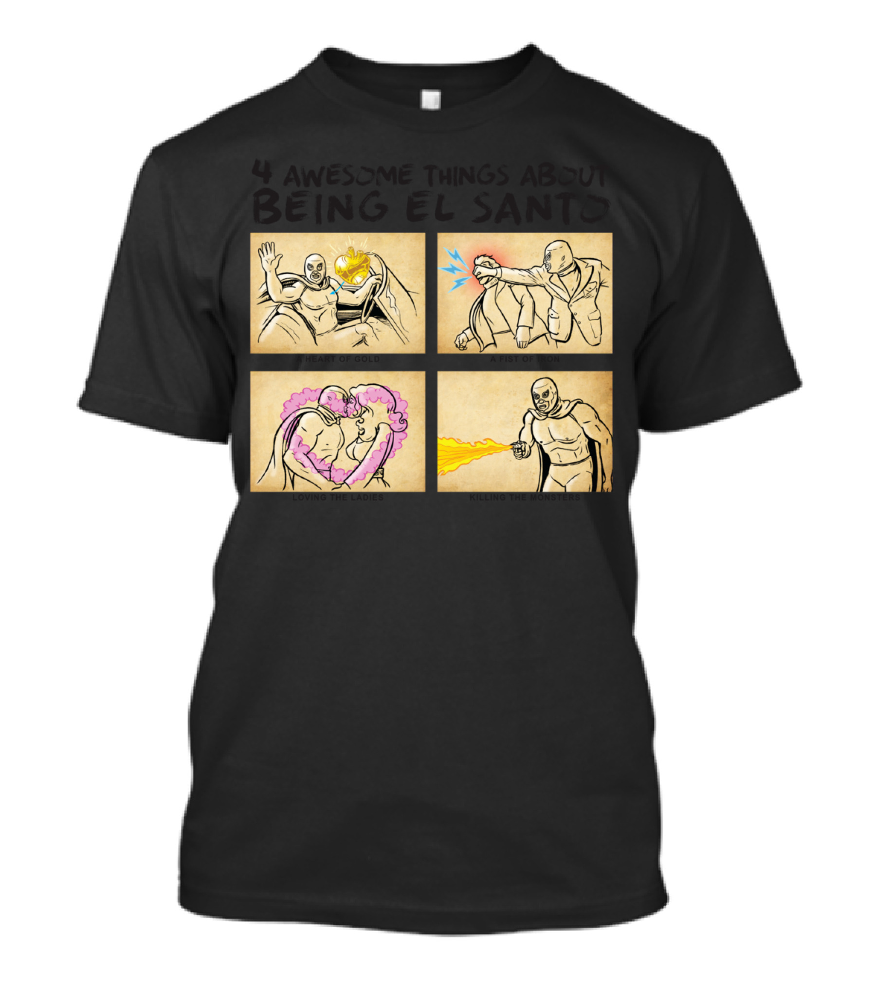 4 Awesome Things About Being El Santo Comic Panels T-Shirt