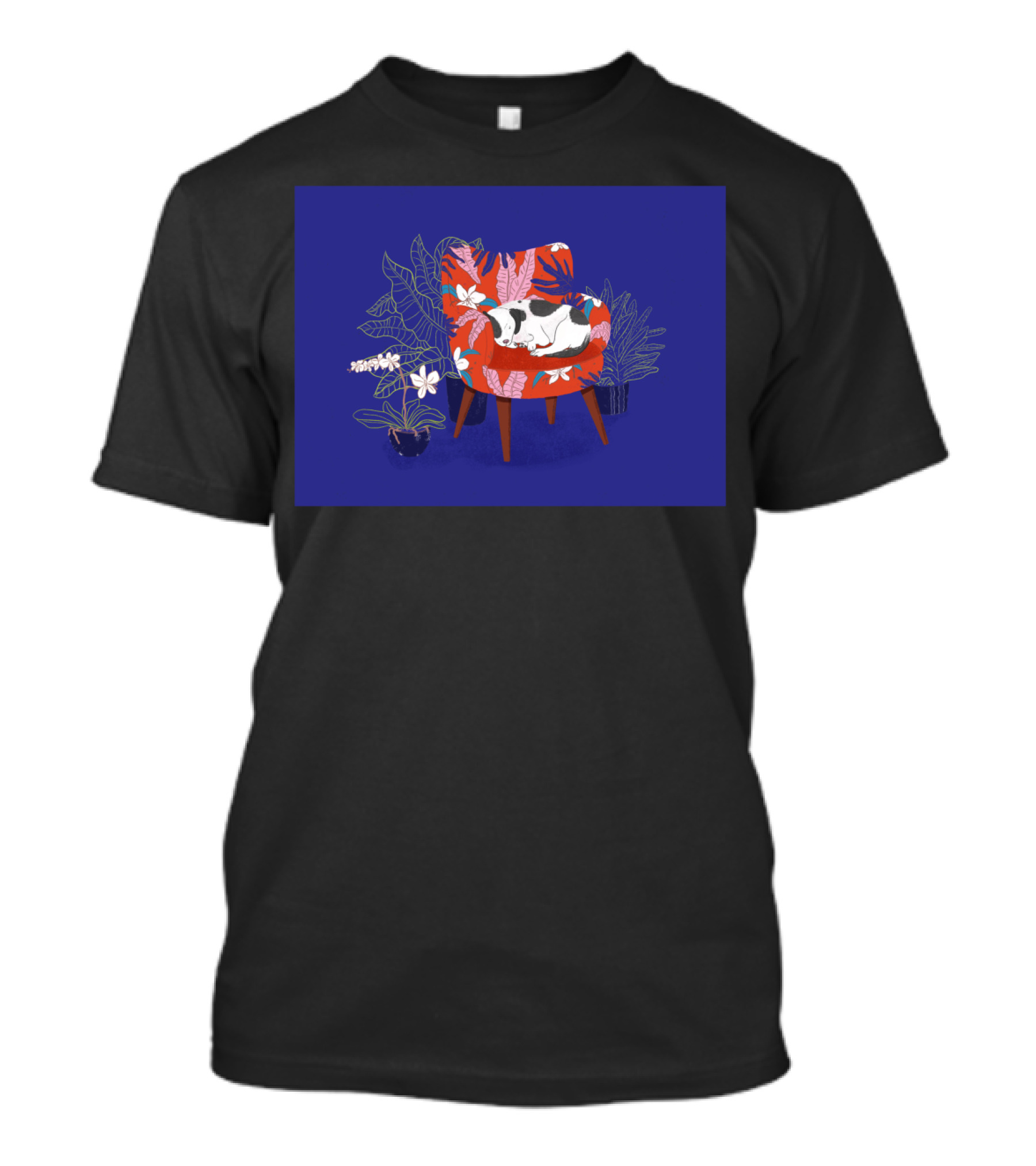 Sleeping Dog In Tropical Armchair Surrounded By Plants T-Shirt
