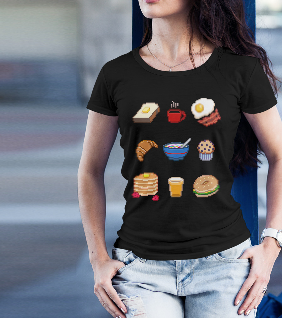 Bread Butter Coffee Egg Bacon Croissant Cereal Muffin Pancakes Juice Bagel T-Shirt