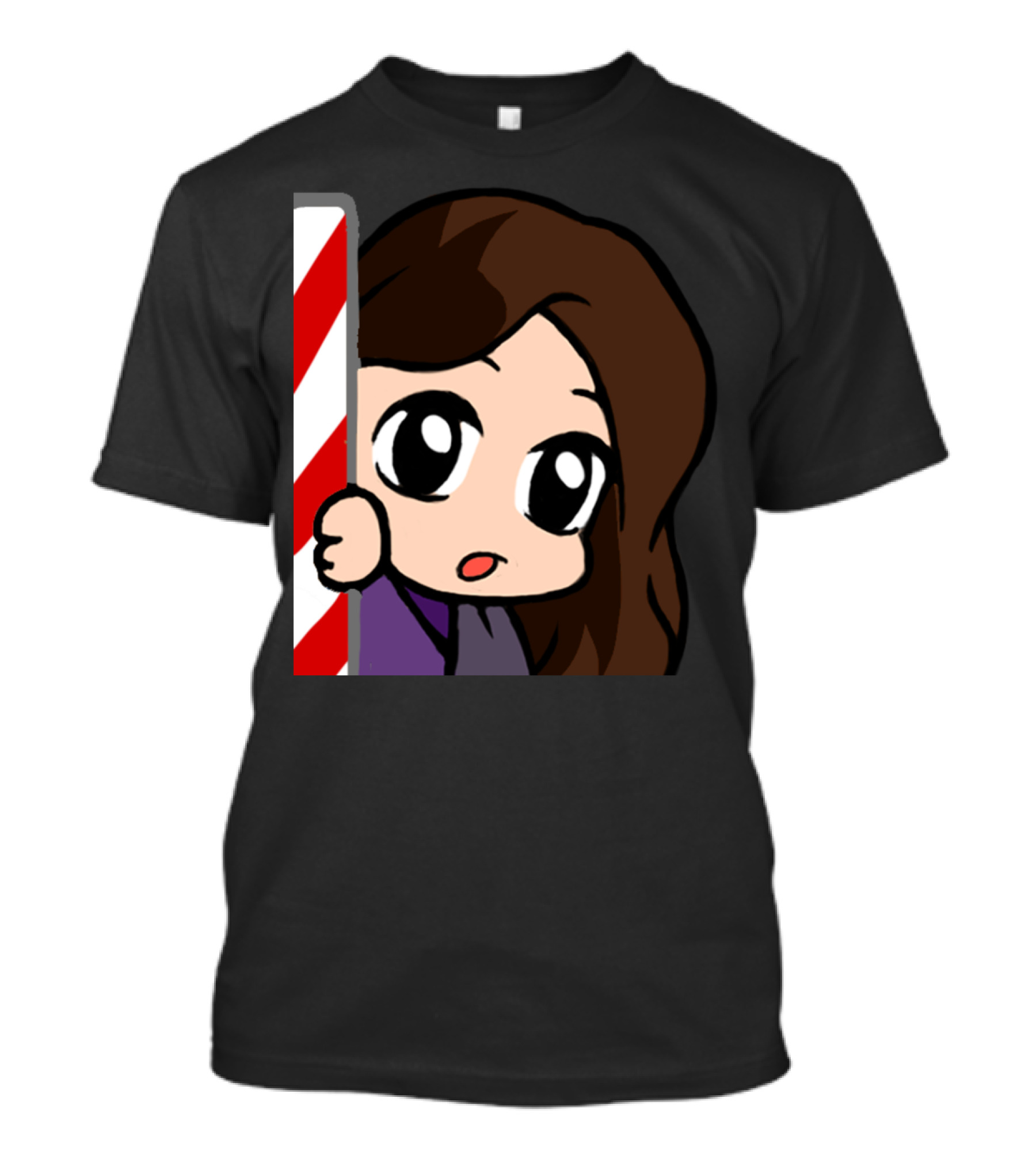 FhaeLurk Holiday Sticker Stick Kawaii Cute Character Behind Candy Cane T-Shirt