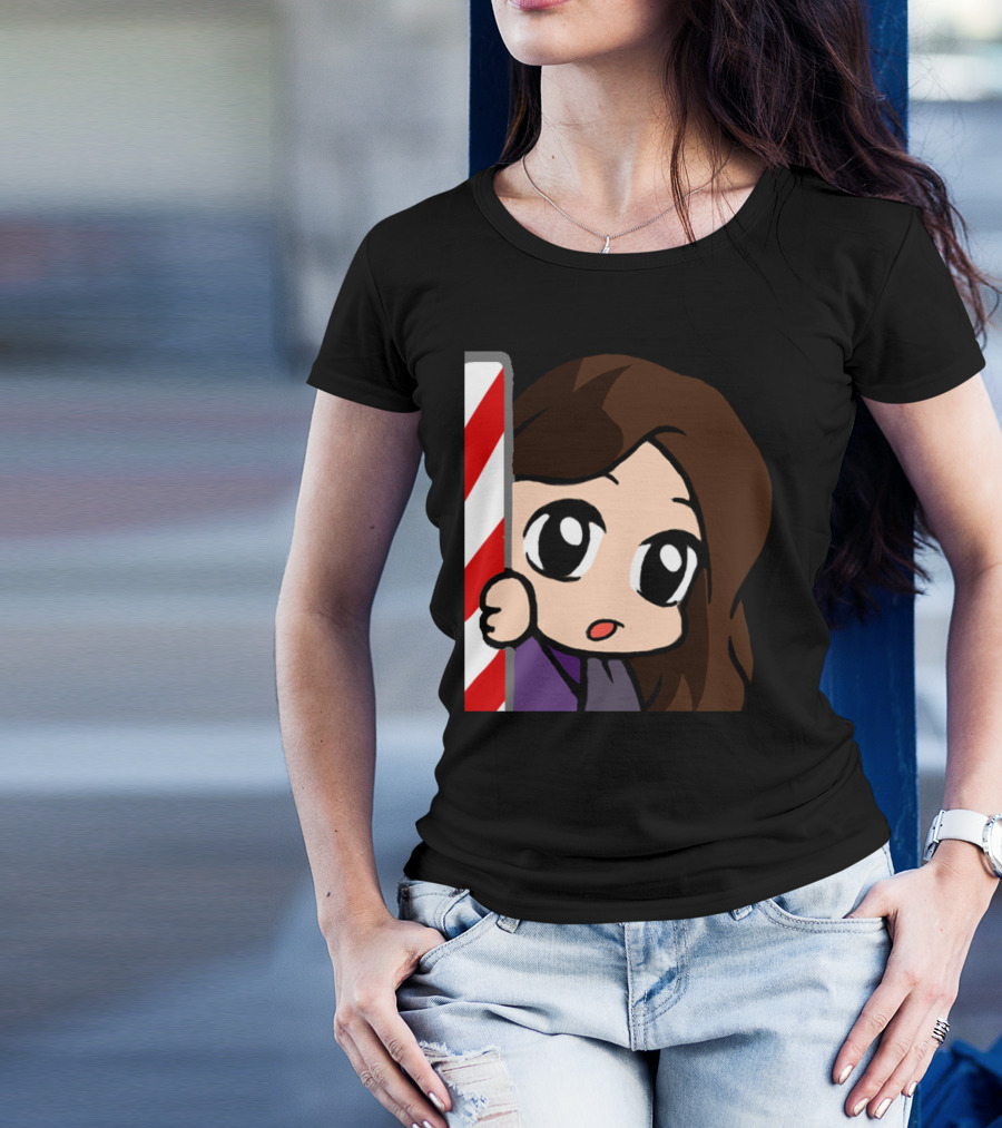FhaeLurk Holiday Sticker Stick Kawaii Cute Character Behind Candy Cane T-Shirt