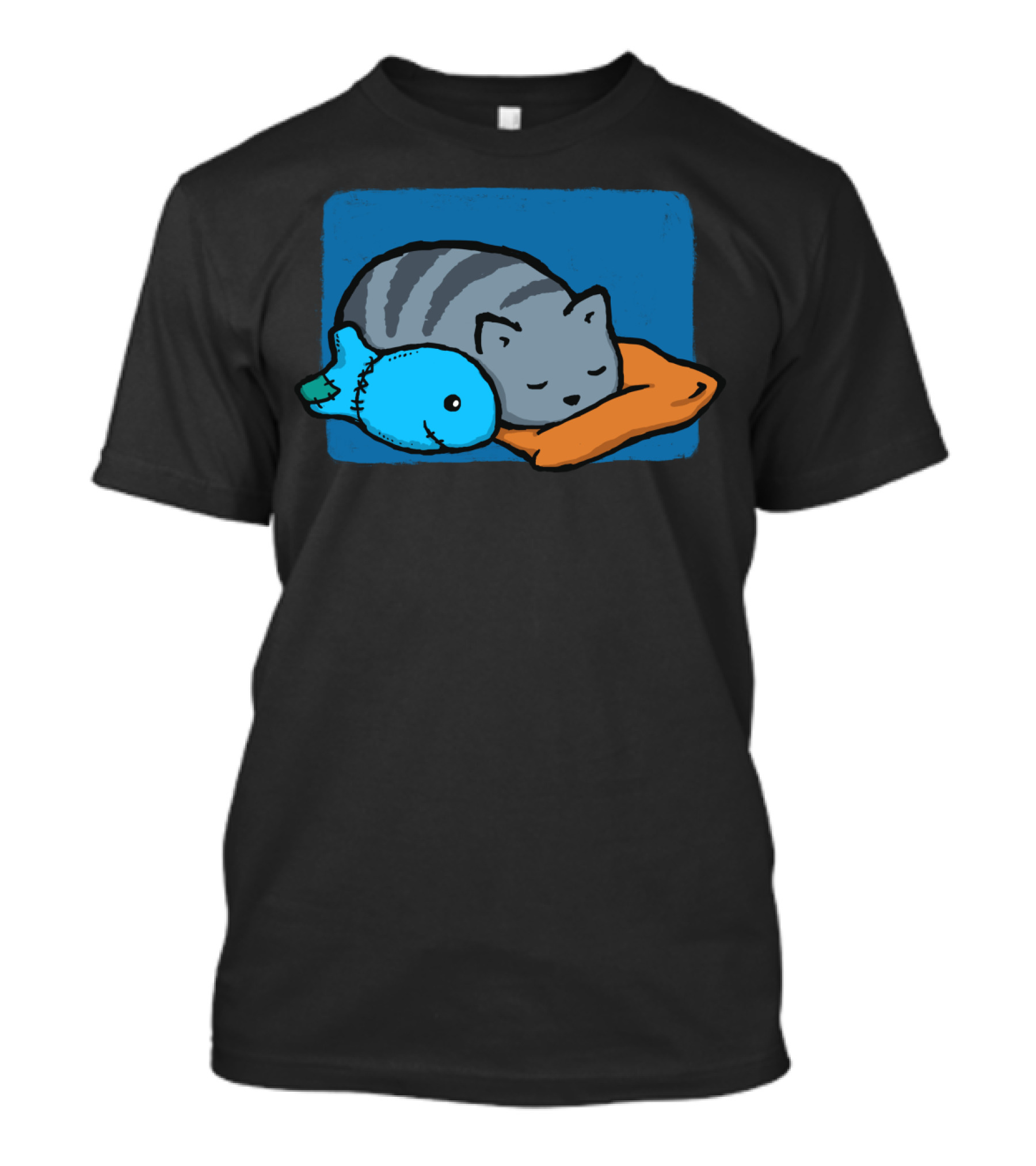 Sleeping With The Fishes Cat Pillow Blue Fish T-Shirt