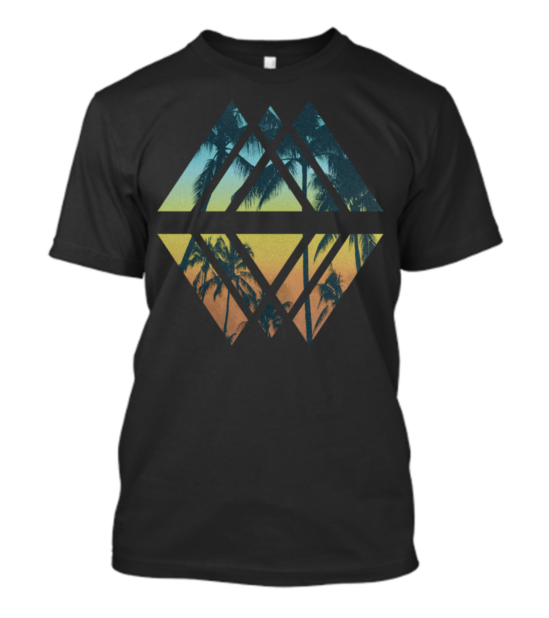 Geometric Tropical Beach Palm Sunset In Diamond Shapes T-Shirt