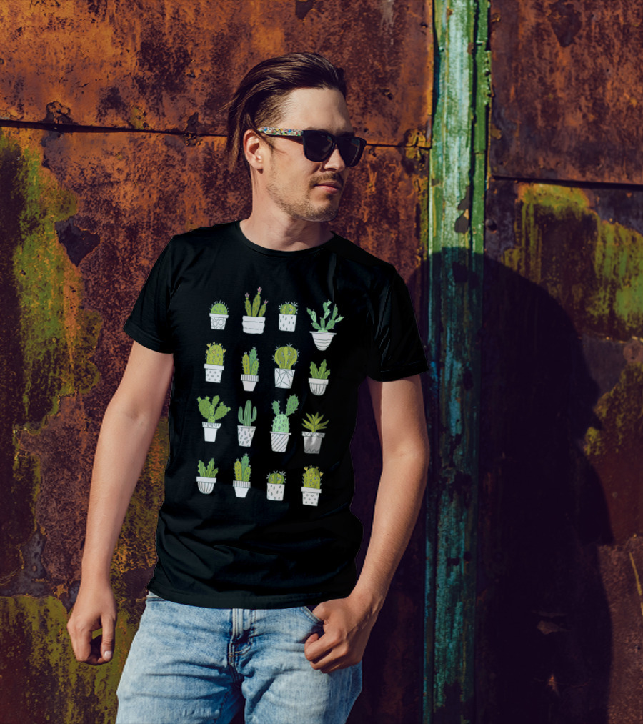 Cactus Pattern With Potted Plants T-Shirt