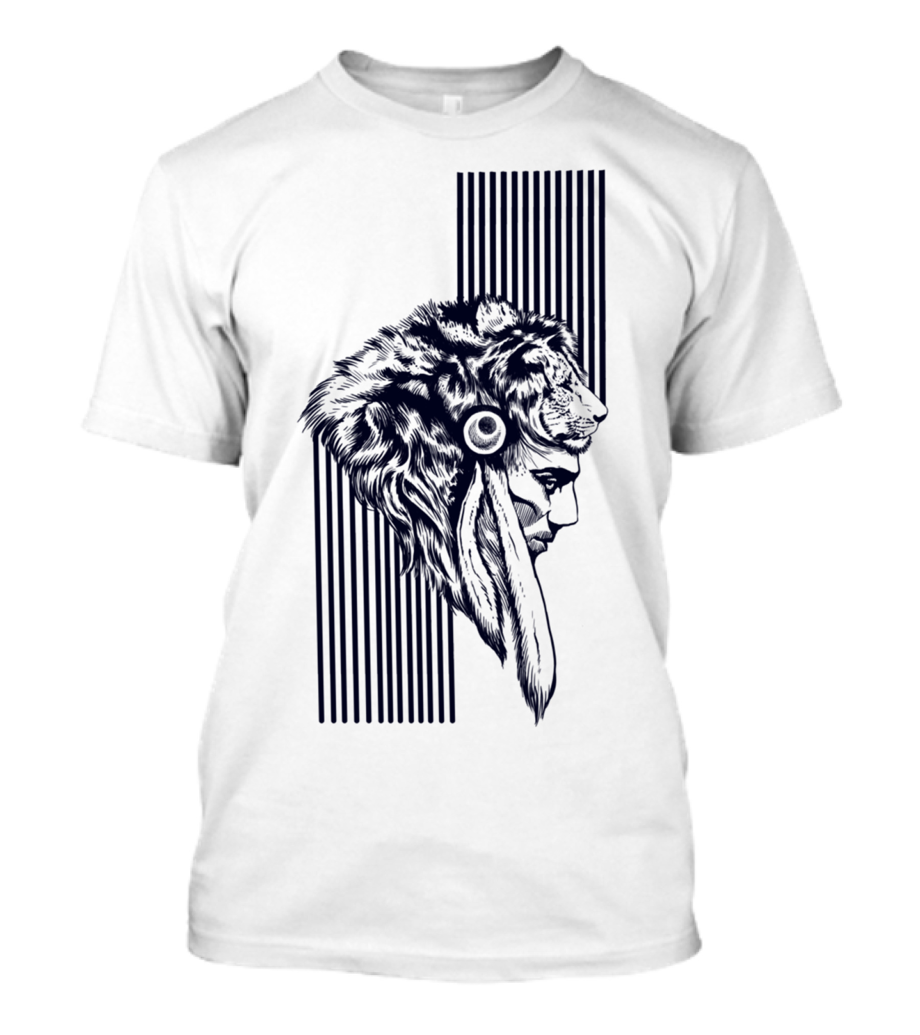 The Chief Lion Headdress Warrior Profile Stripes T-Shirt