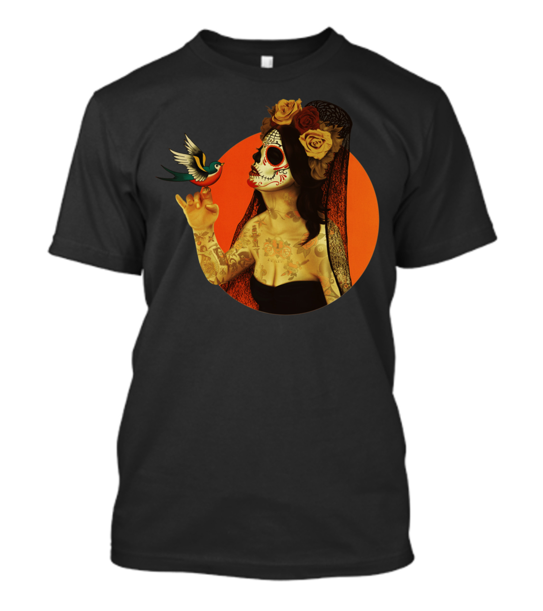 Calavera Princess Dia De Los Muertos Woman With Sugar Skull And Roses T-Shirt
