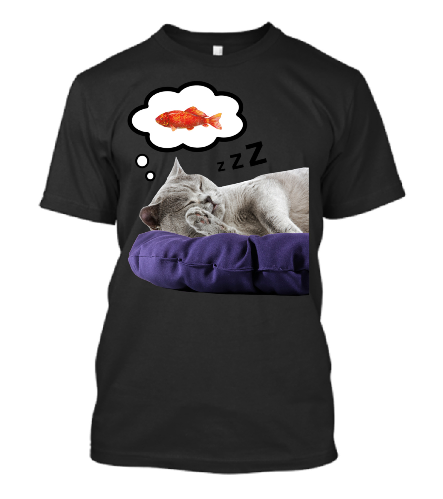 Sleepy Cat Dreaming Of Goldfish Zzz T-Shirt