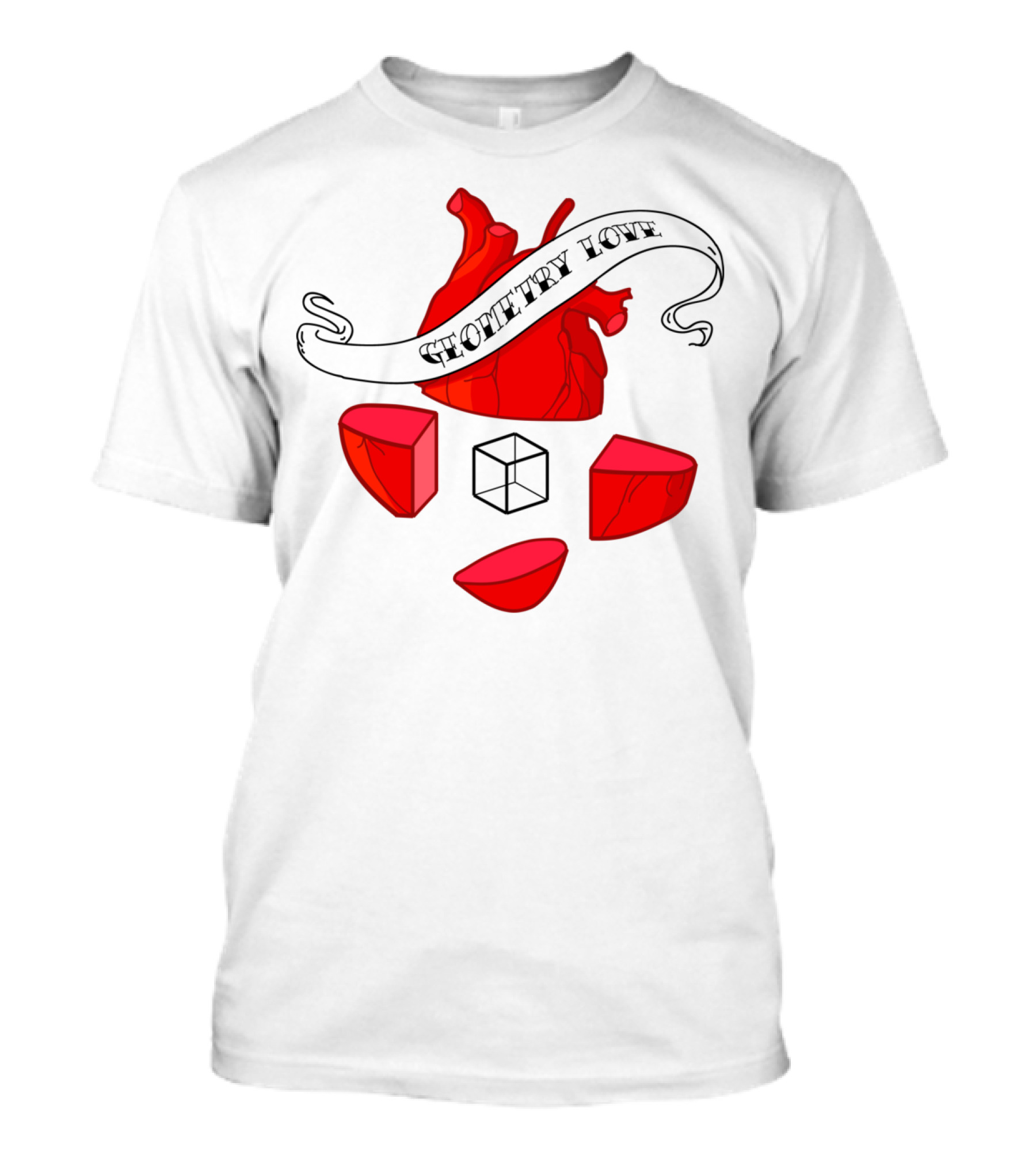 Geometry Love Heart With Cube And Fragmented Shapes T-Shirt