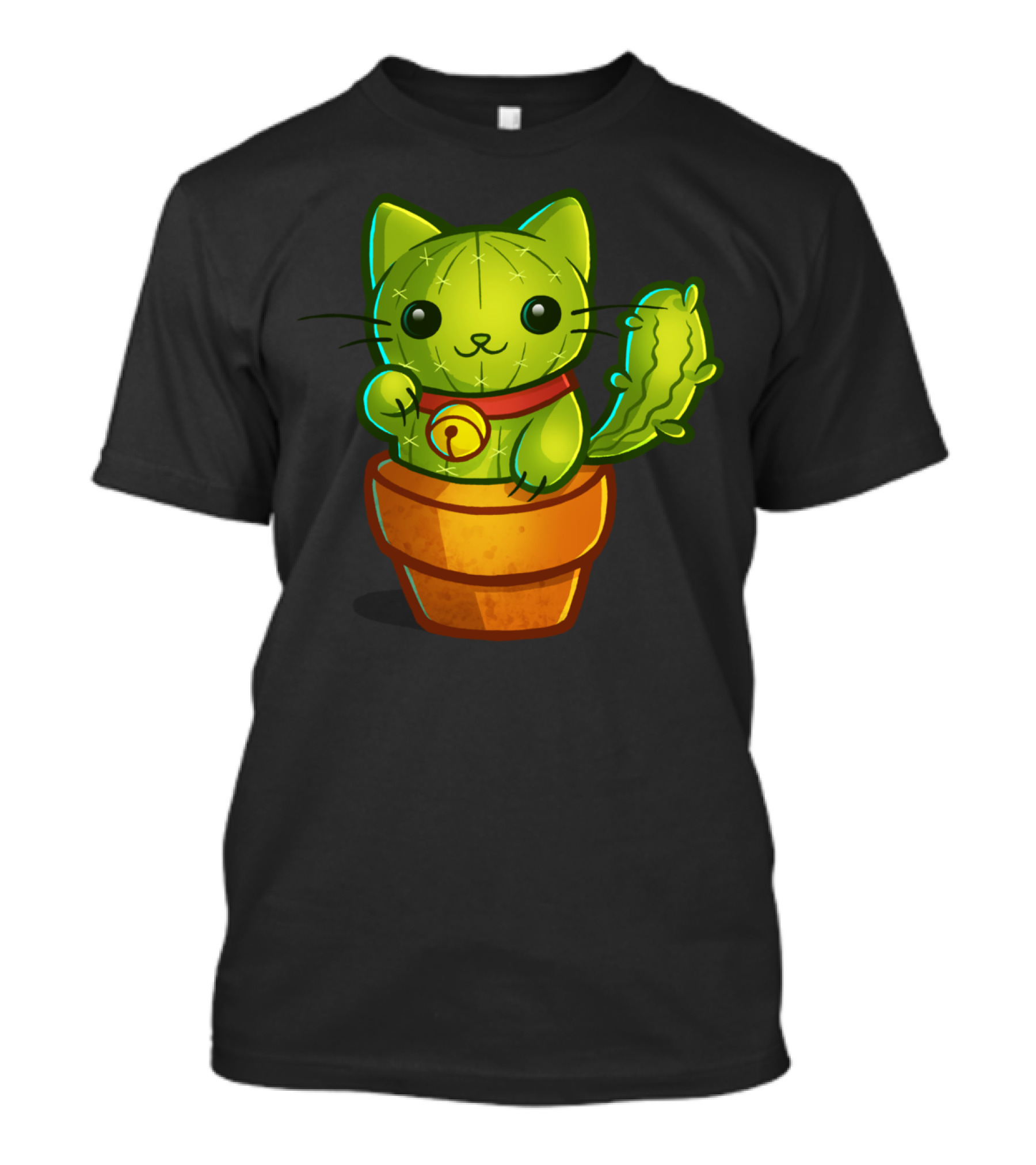 Cat Cactus Lucky Charm Fusion In Pot T-Shirt