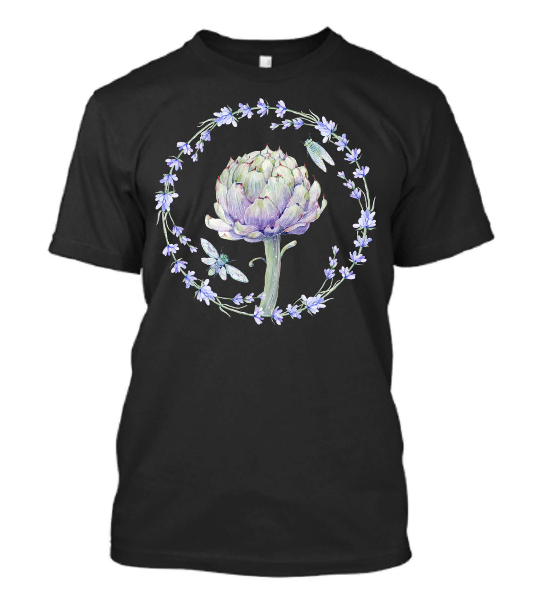 Artichoke Blossom With Dragonflies In Lavender Wreath T-Shirt
