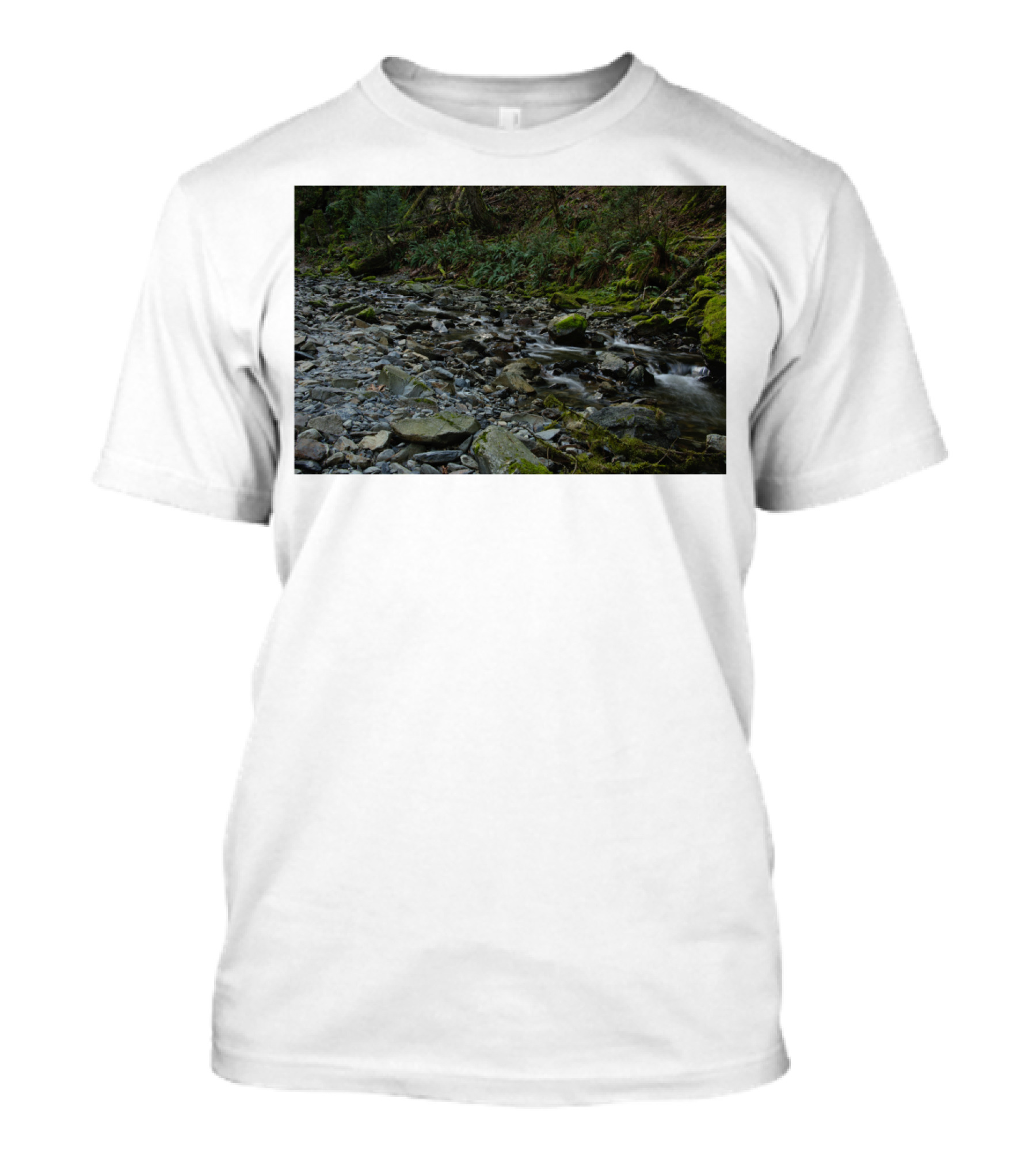The Brook Mossy Woodland Stream Flowing Over Rocks T-Shirt