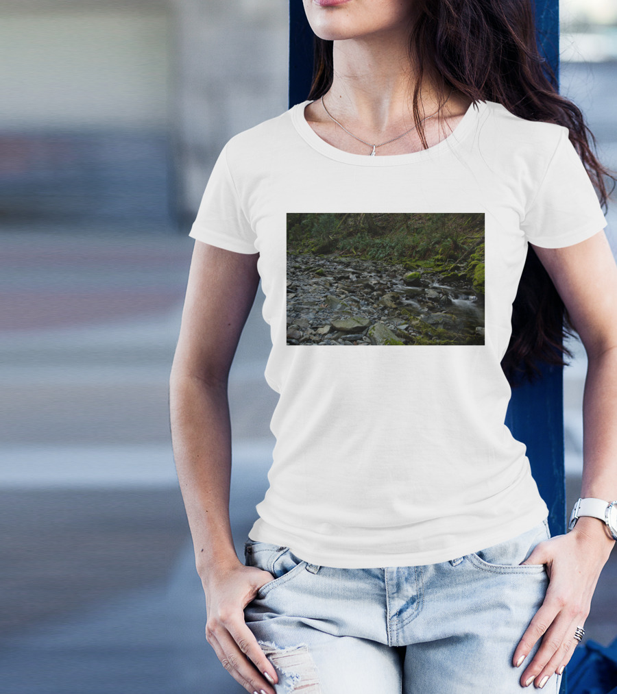The Brook Mossy Woodland Stream Flowing Over Rocks T-Shirt