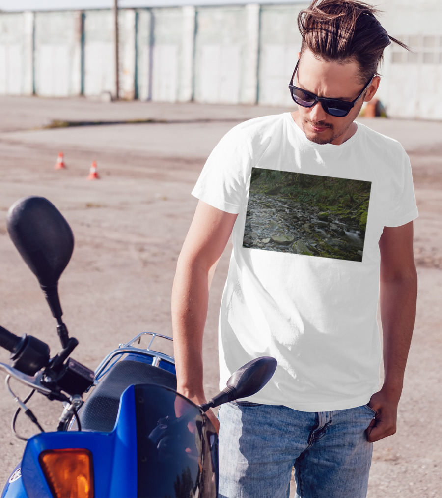The Brook Mossy Woodland Stream Flowing Over Rocks T-Shirt