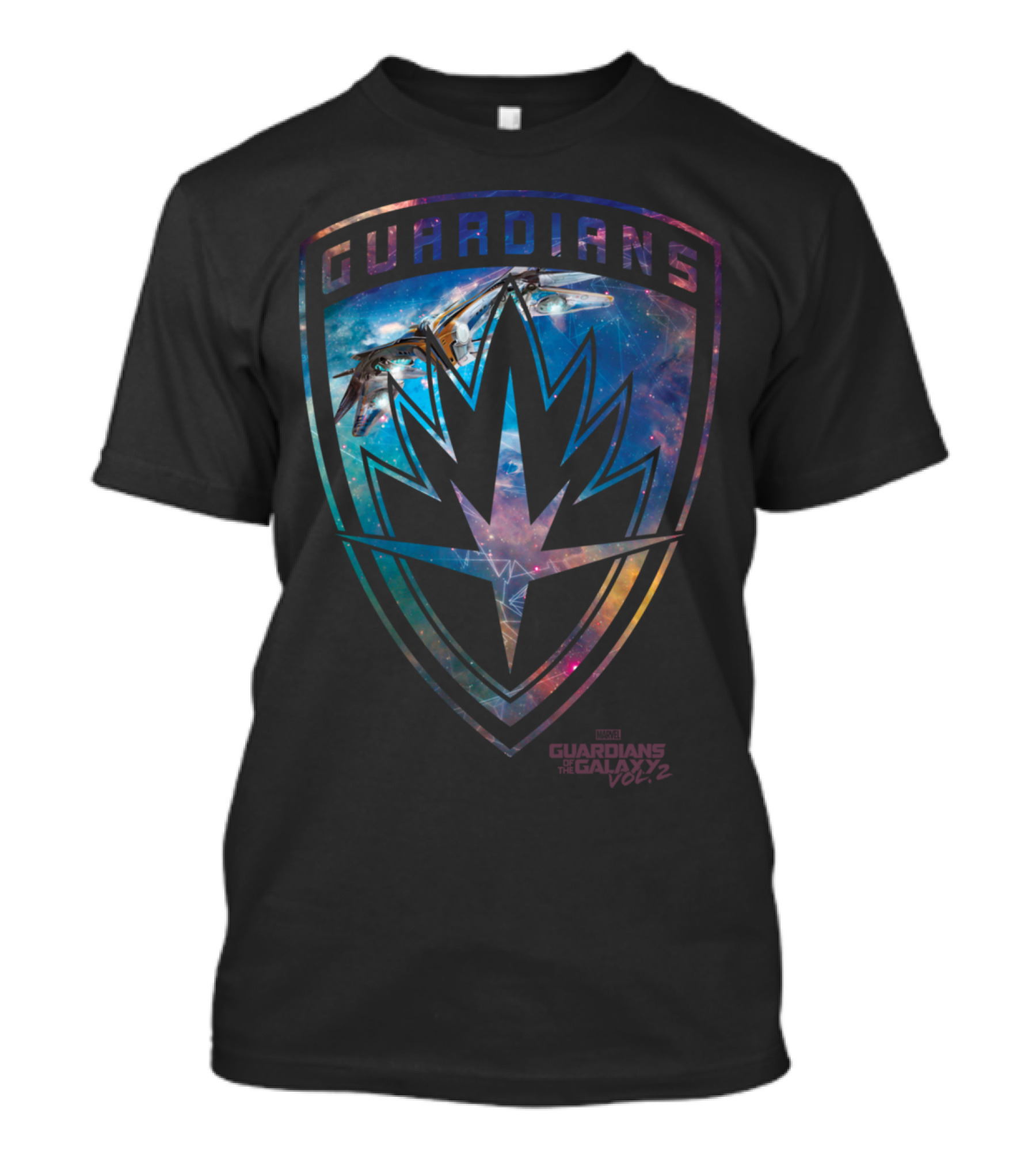 Guardians Galaxy Vol 2 Multicolor Emblem With Spaceship Scene T-Shirt