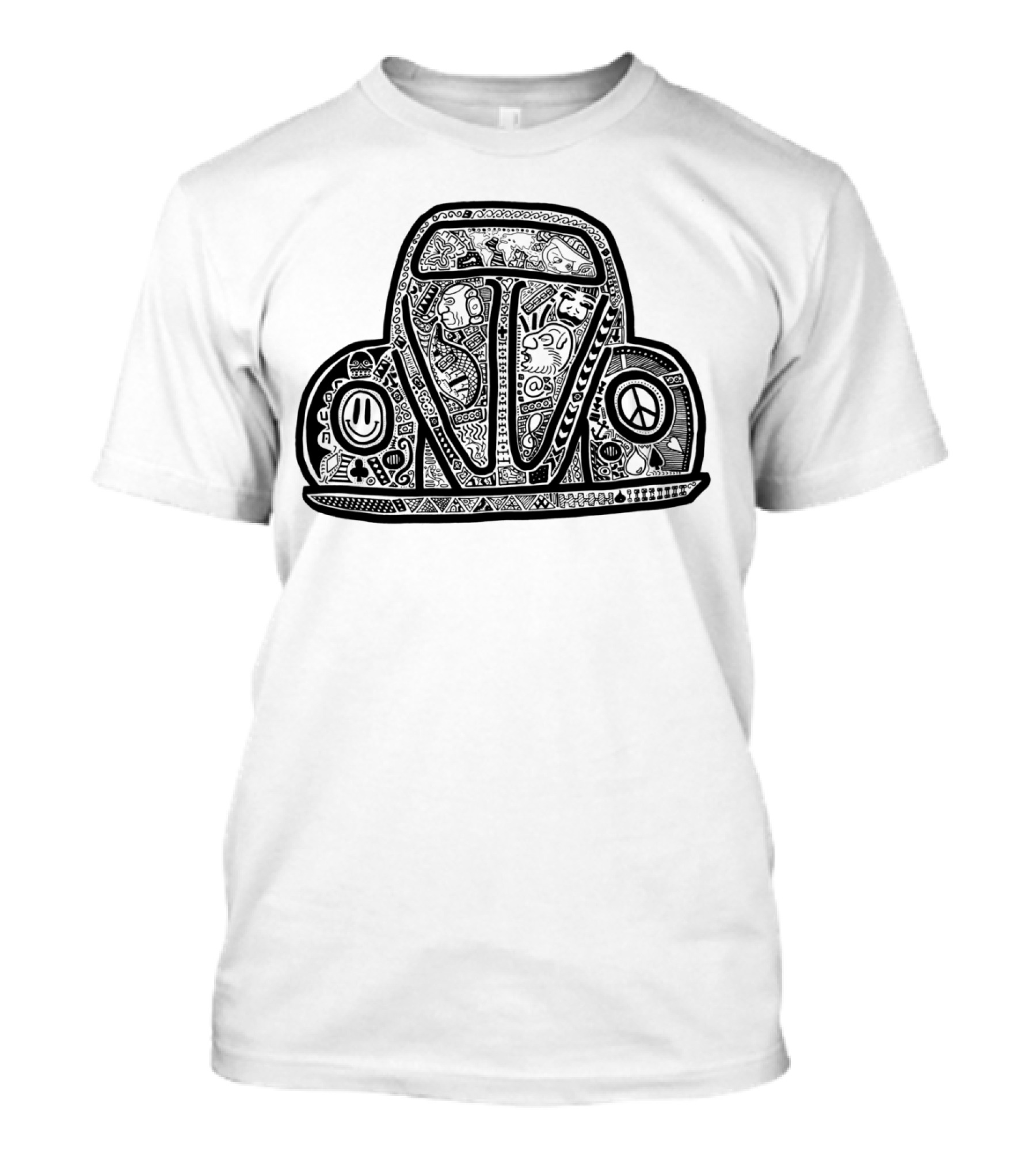 Bug Car With Peace Symbol And Smiley Face Elements T-Shirt