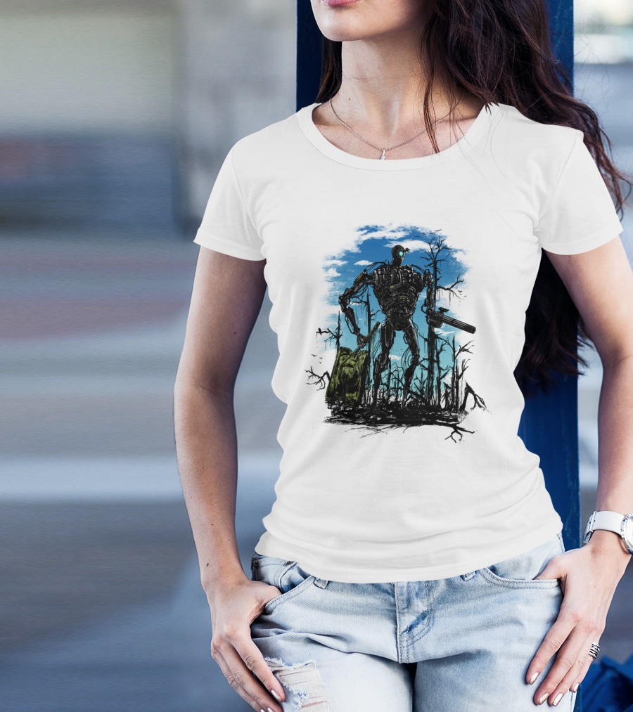 Sector Clear Robot In Post-Apocalyptic Forest Scene T-Shirt