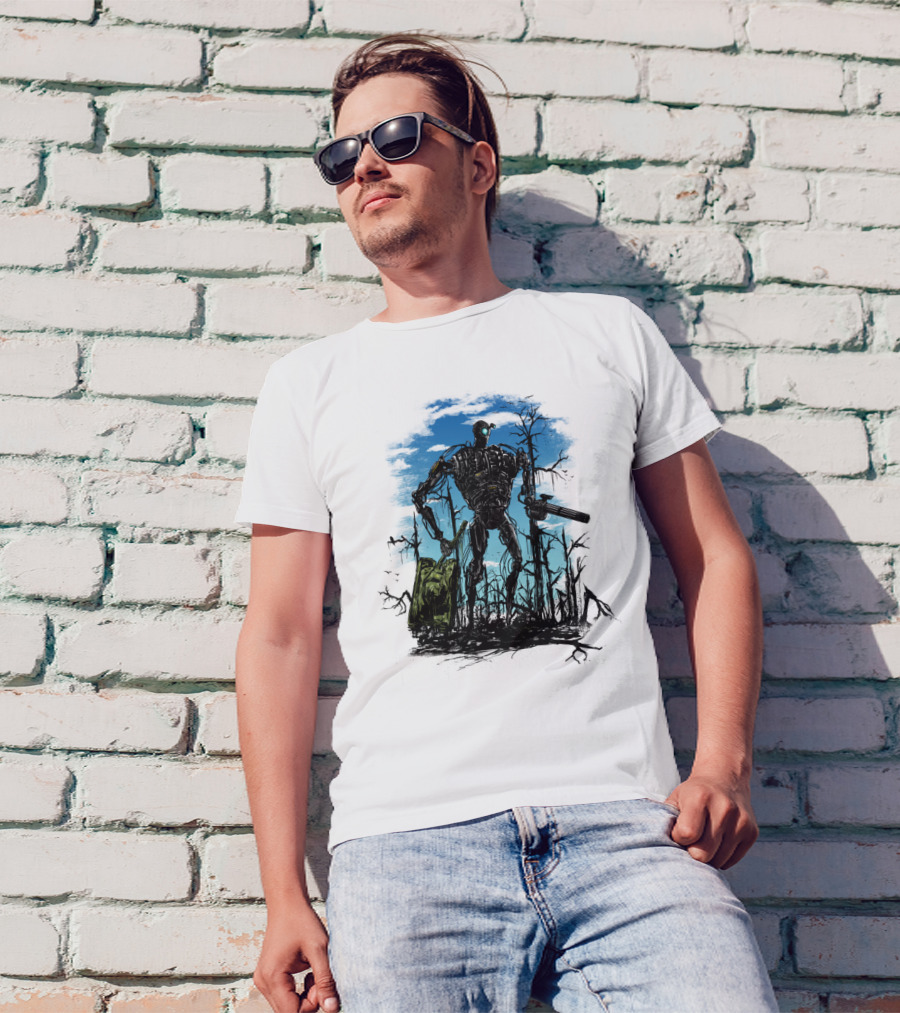 Sector Clear Robot In Post-Apocalyptic Forest Scene T-Shirt
