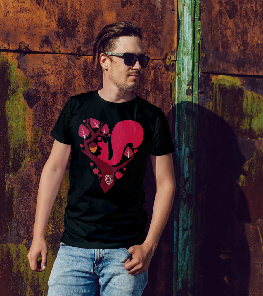 Nuts About You Squirrel Heart Tree Acorn Love T-Shirt