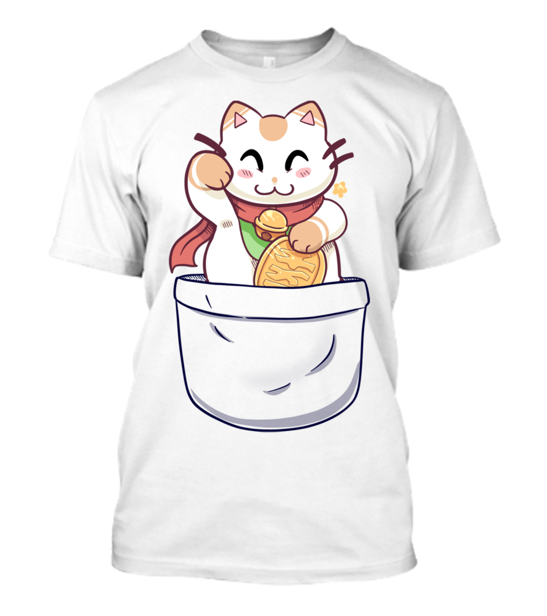 Lucky Fortune Cat In Pocket With Gold Coin T-Shirt